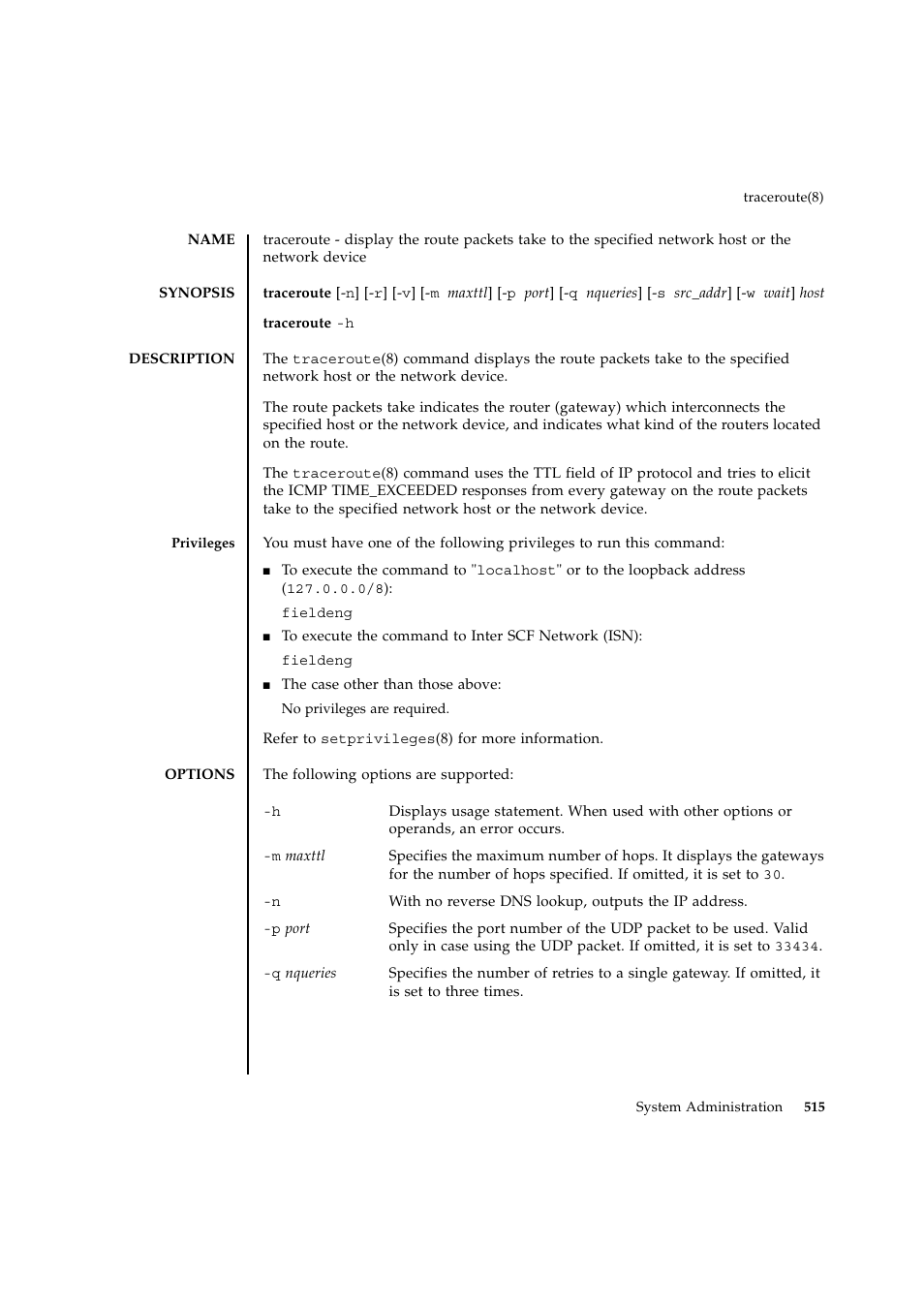 Traceroute | FUJITSU SPARC ENTERPRISE M9000 User Manual | Page 539 / 560