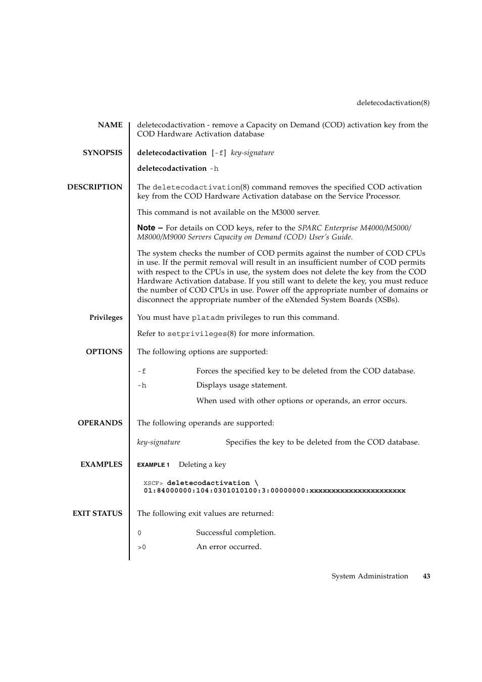 Deletecodactivation | FUJITSU SPARC ENTERPRISE M9000 User Manual | Page 67 / 560