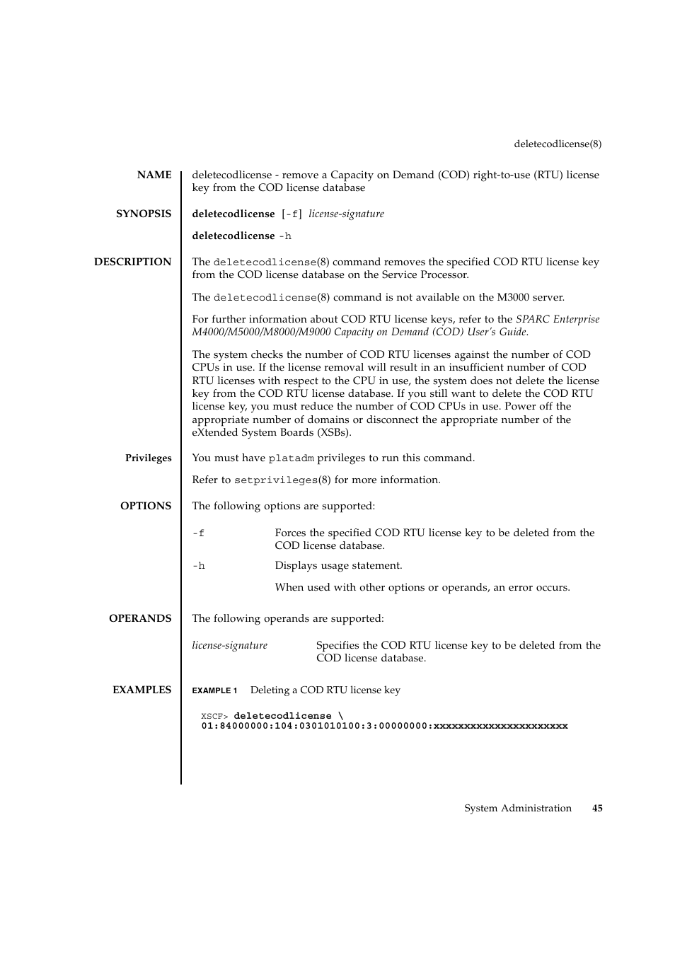 Deletecodlicense | FUJITSU SPARC ENTERPRISE M9000 User Manual | Page 69 / 560