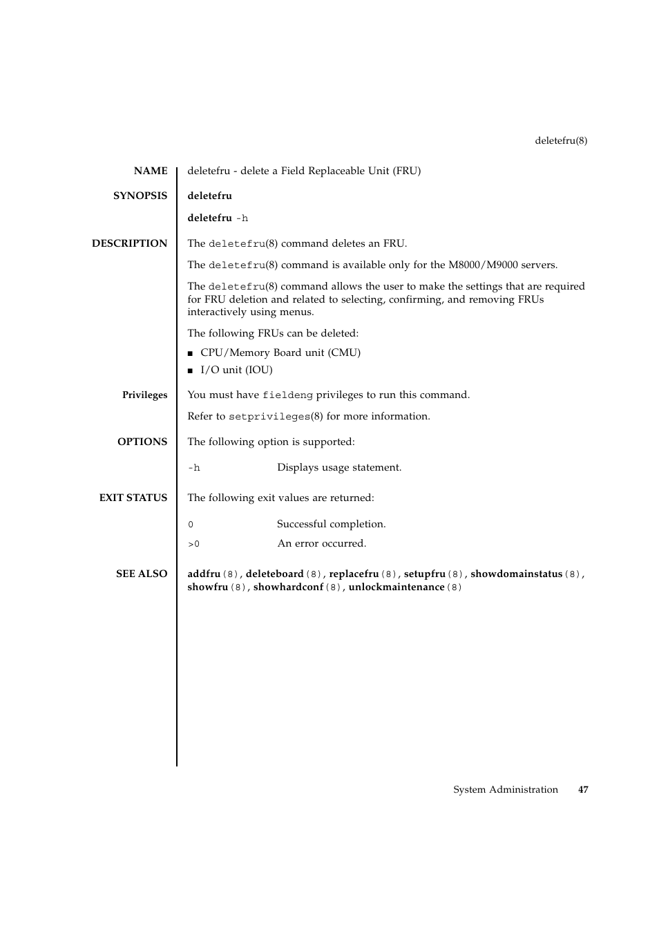 Deletefru | FUJITSU SPARC ENTERPRISE M9000 User Manual | Page 71 / 560