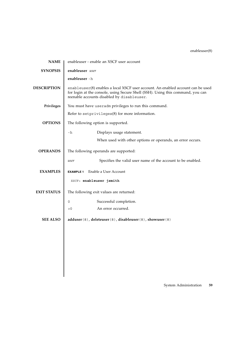 Enableuser | FUJITSU SPARC ENTERPRISE M9000 User Manual | Page 83 / 560