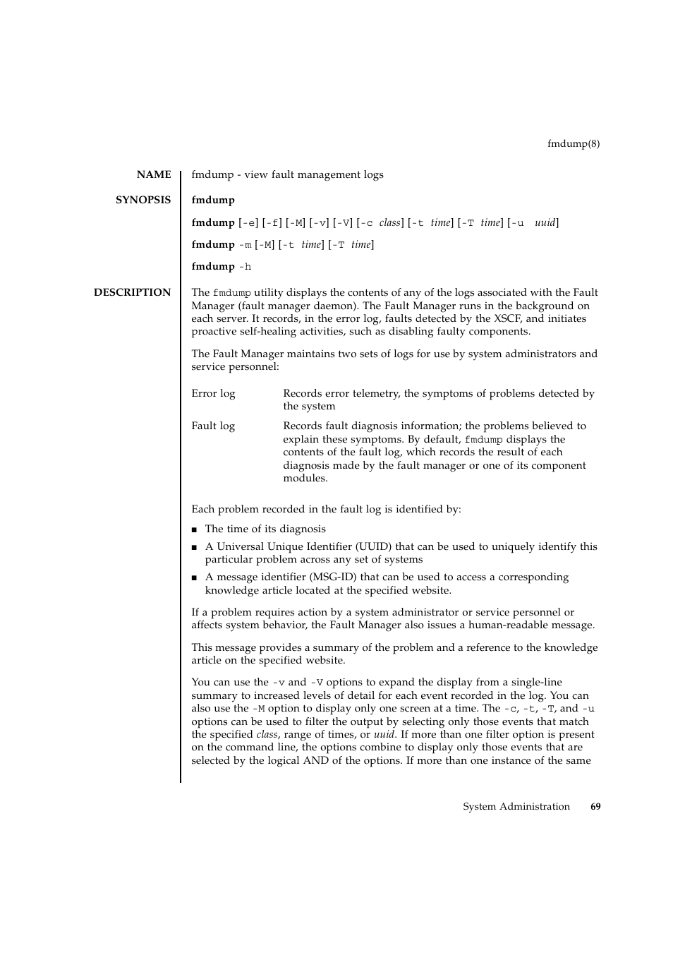 Fmdump | FUJITSU SPARC ENTERPRISE M9000 User Manual | Page 93 / 560