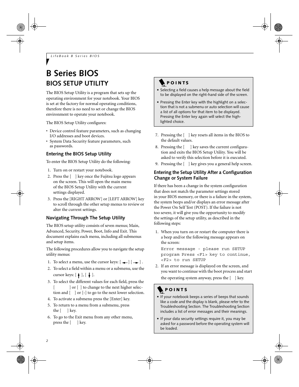 B series bios, Bios setup utility | FUJITSU B-2566 User Manual | Page 2 / 35