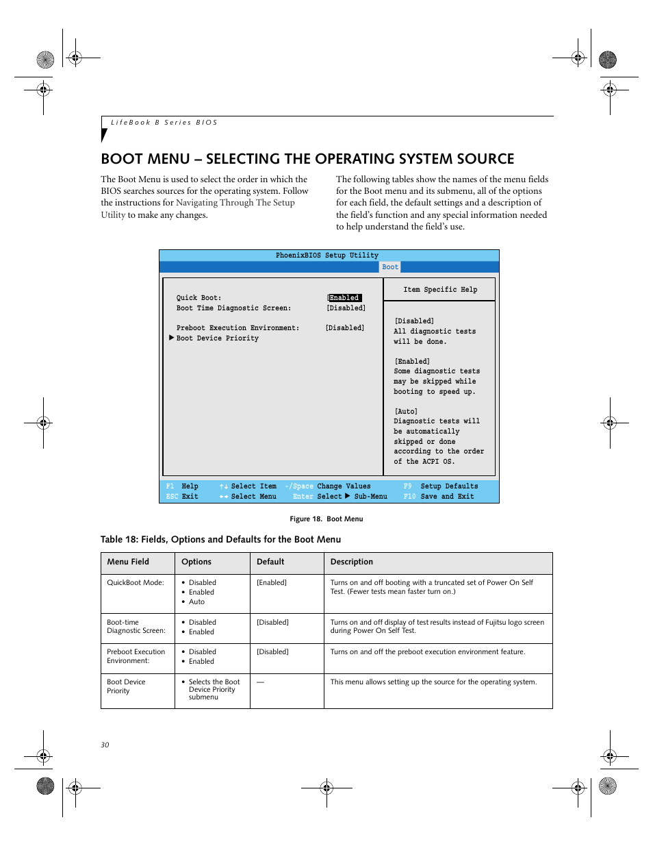 Boot menu – selecting the operating system source | FUJITSU B-2566 User Manual | Page 30 / 35