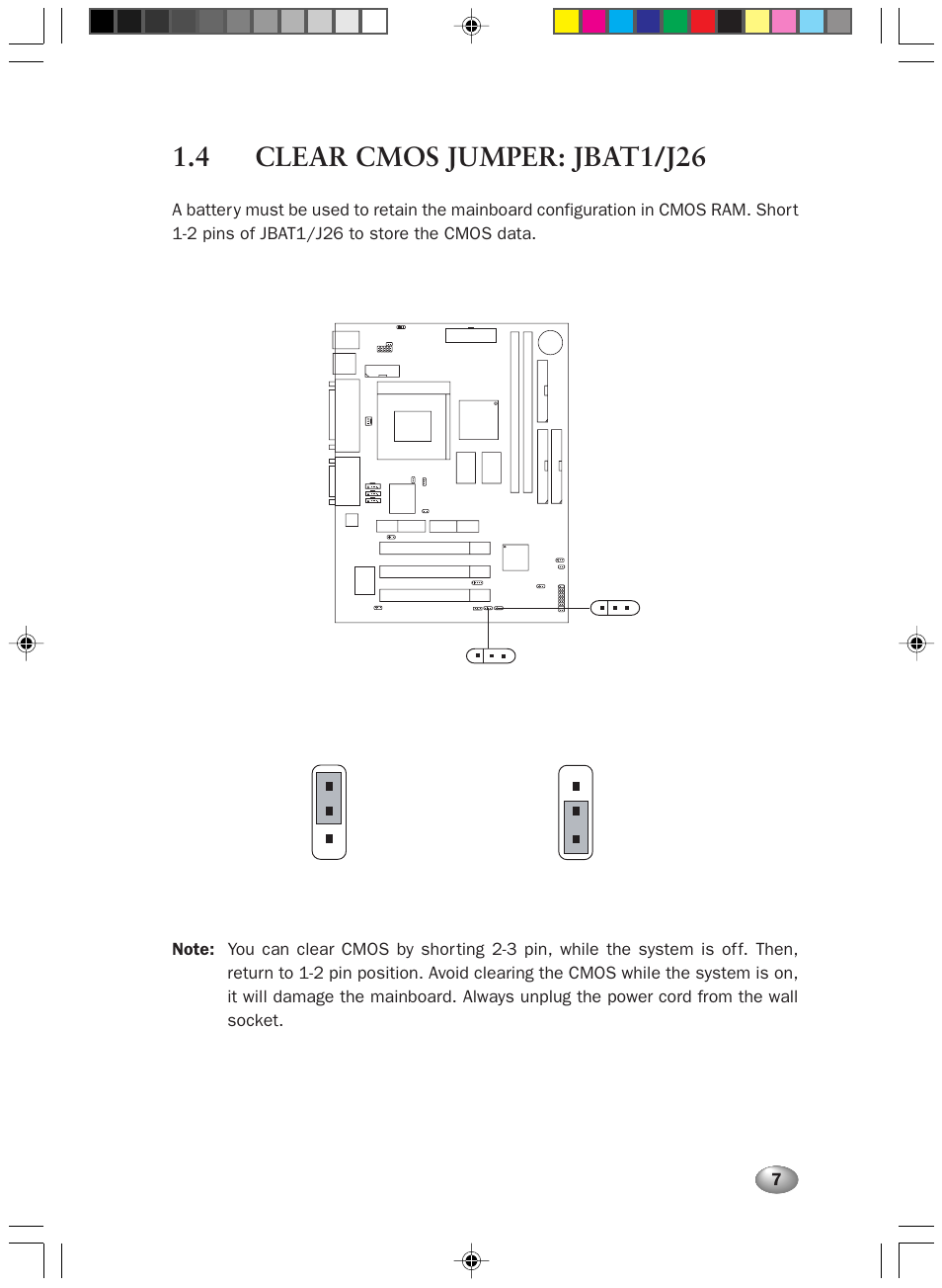 4 clear cmos jumper: jbat1/j26 | FUJITSU DESKPOWER 2000 User Manual | Page 19 / 50