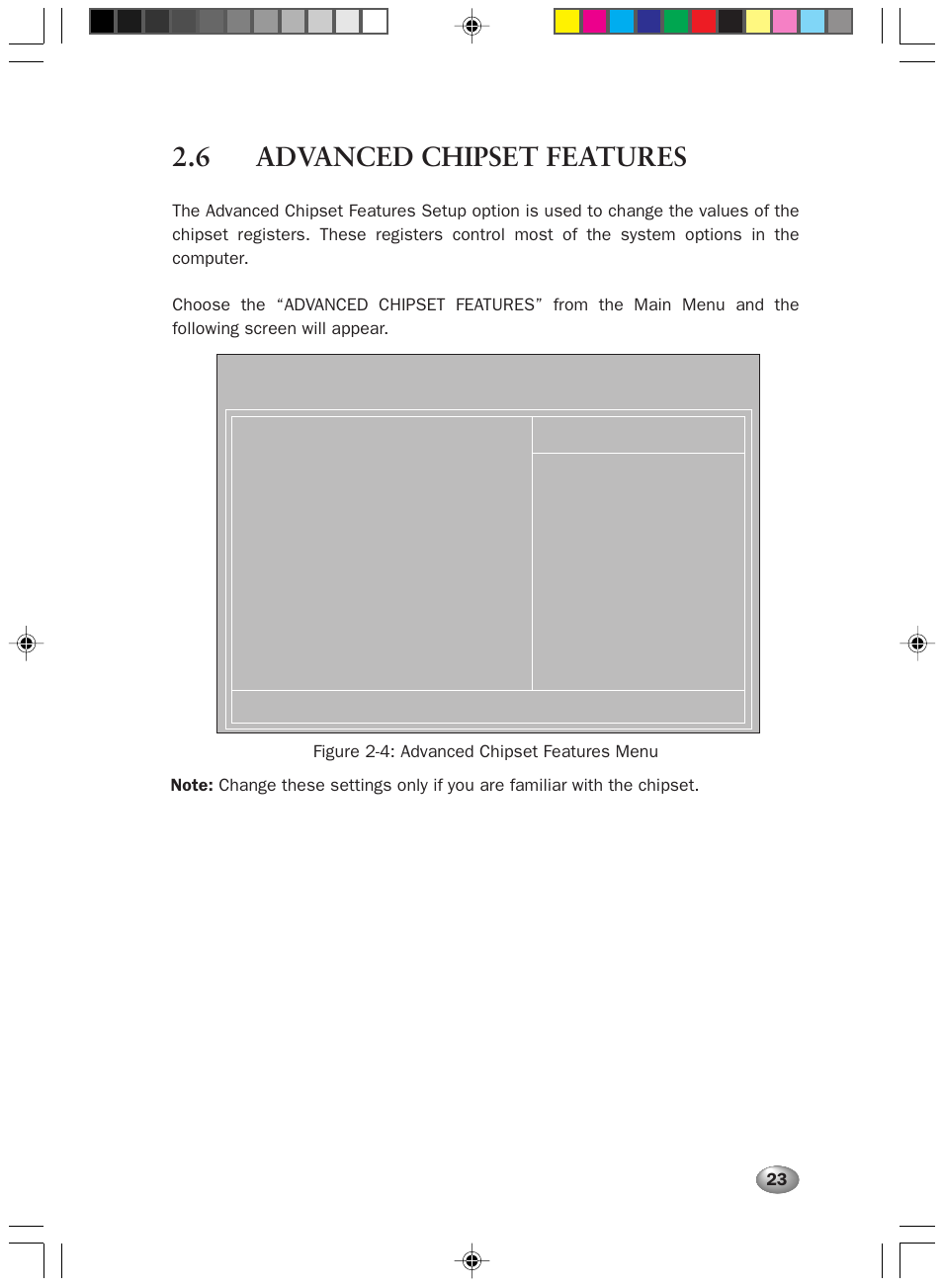 6 advanced chipset features, Figure 2-4: advanced chipset features menu | FUJITSU DESKPOWER 2000 User Manual | Page 35 / 50