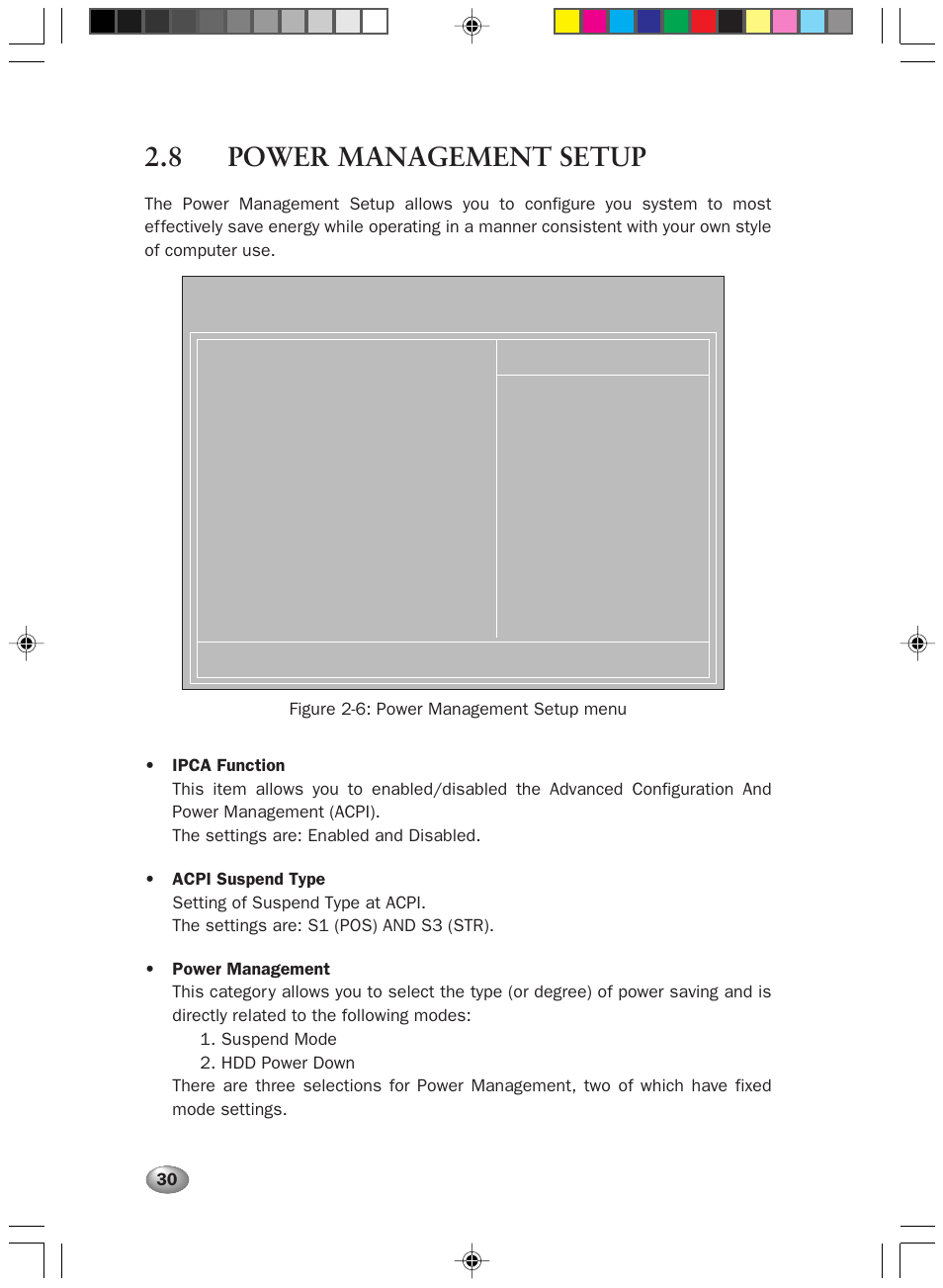 8 power management setup, Figure 2-6: power management setup menu | FUJITSU DESKPOWER 2000 User Manual | Page 42 / 50