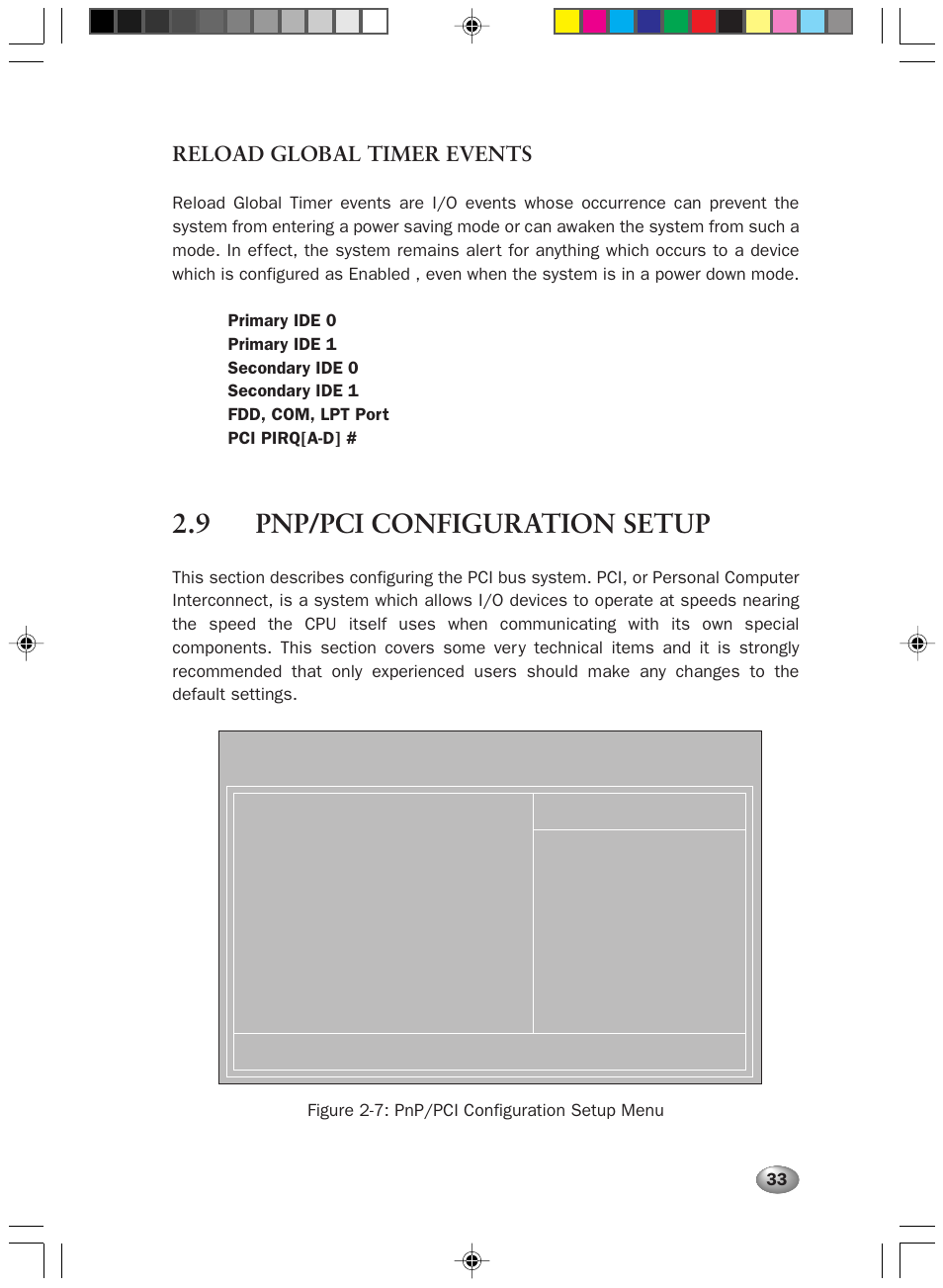 9 pnp/pci configuration setup, Reload global timer events | FUJITSU DESKPOWER 2000 User Manual | Page 45 / 50