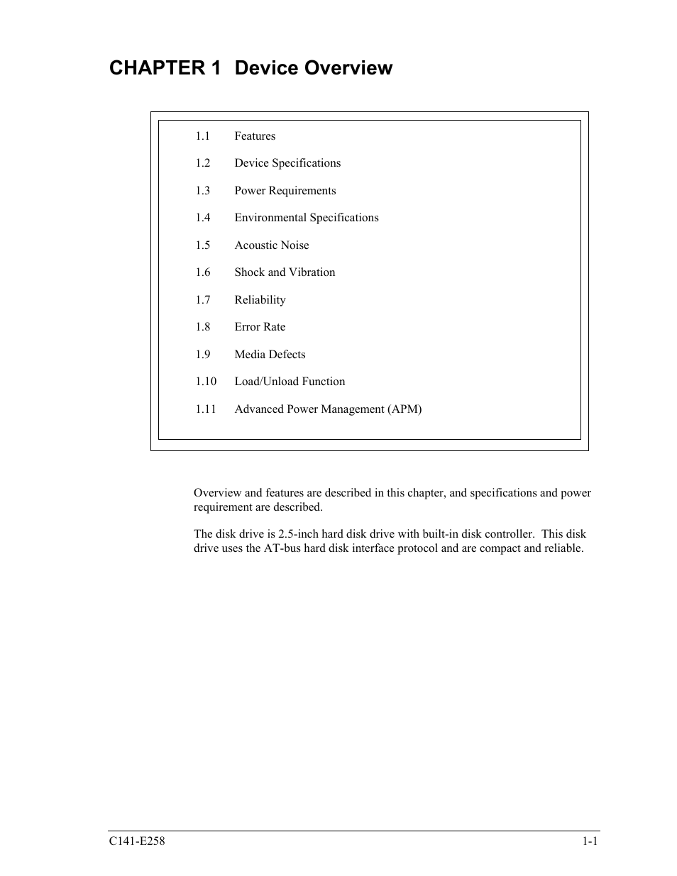Chapter 1 device overview | FUJITSU MHW2060AC User Manual | Page 23 / 278
