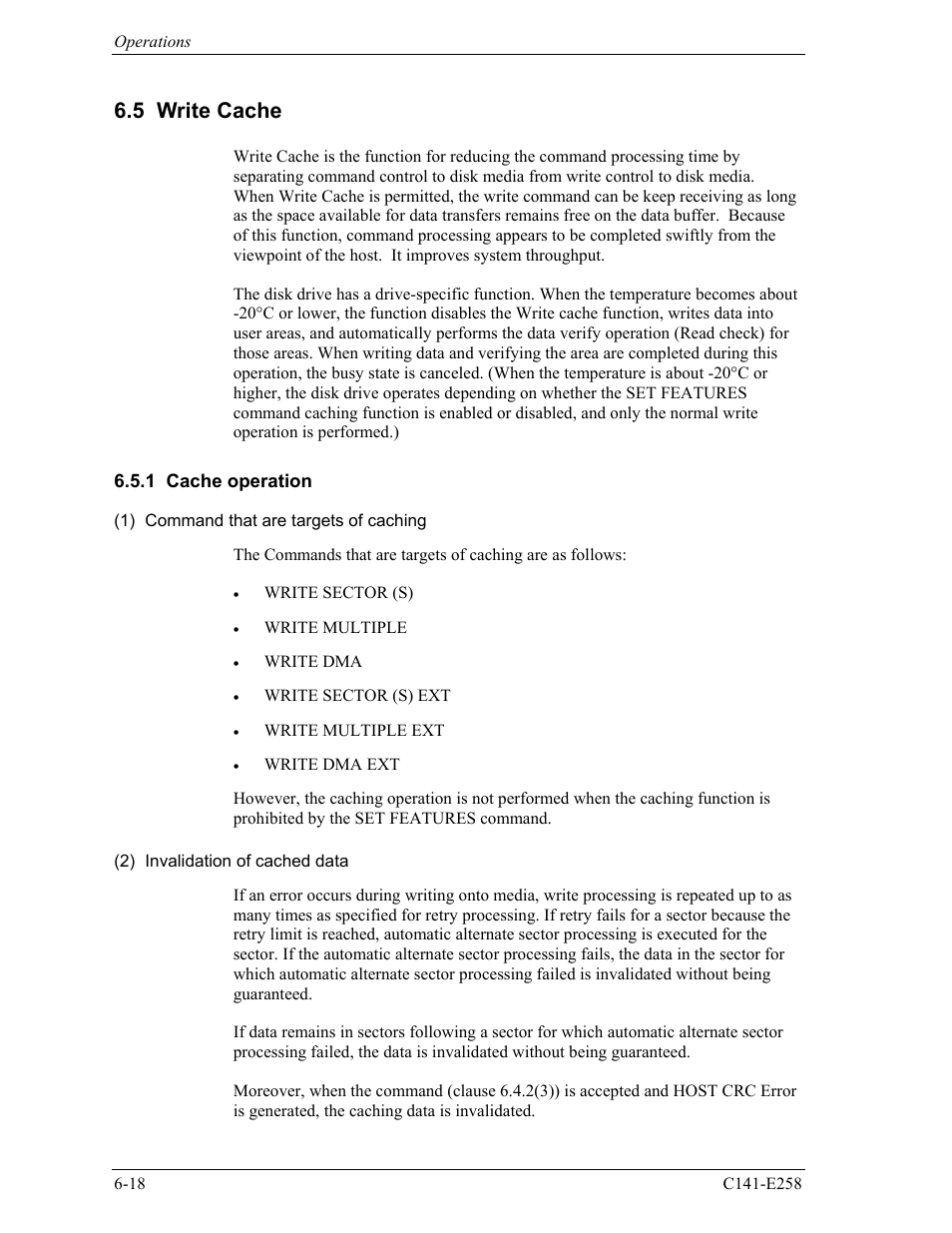5 write cache, 1 cache operation | FUJITSU MHW2060AC User Manual | Page 258 / 278
