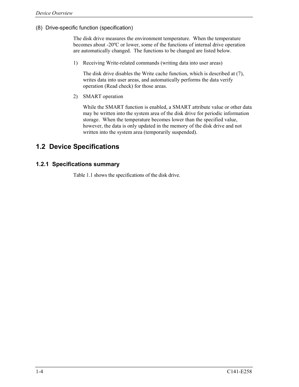 2 device specifications, 1 specifications summary | FUJITSU MHW2060AC User Manual | Page 26 / 278