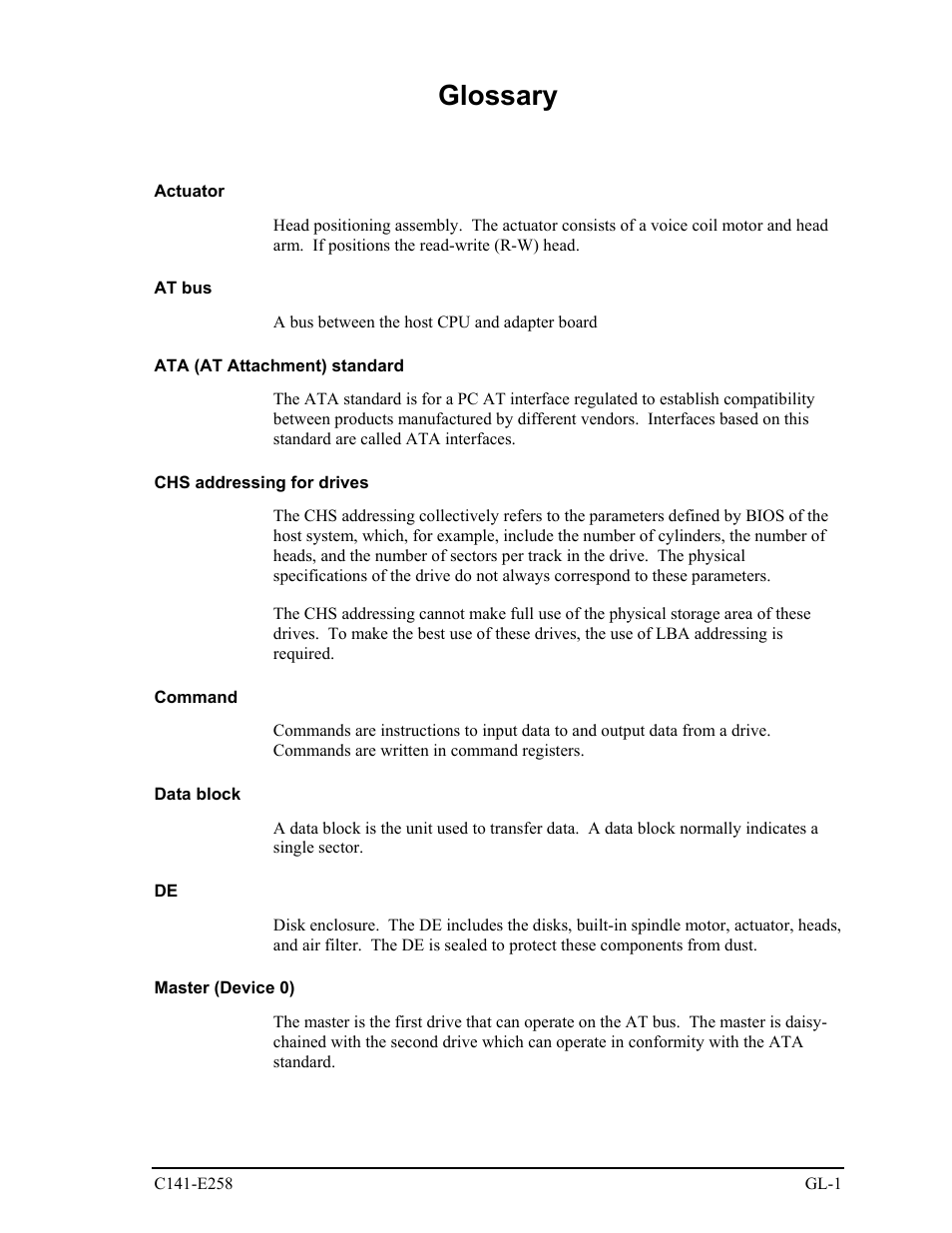 Glossary | FUJITSU MHW2060AC User Manual | Page 261 / 278