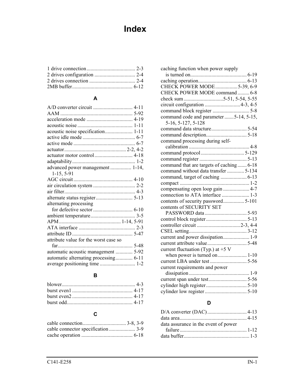 Index | FUJITSU MHW2060AC User Manual | Page 267 / 278