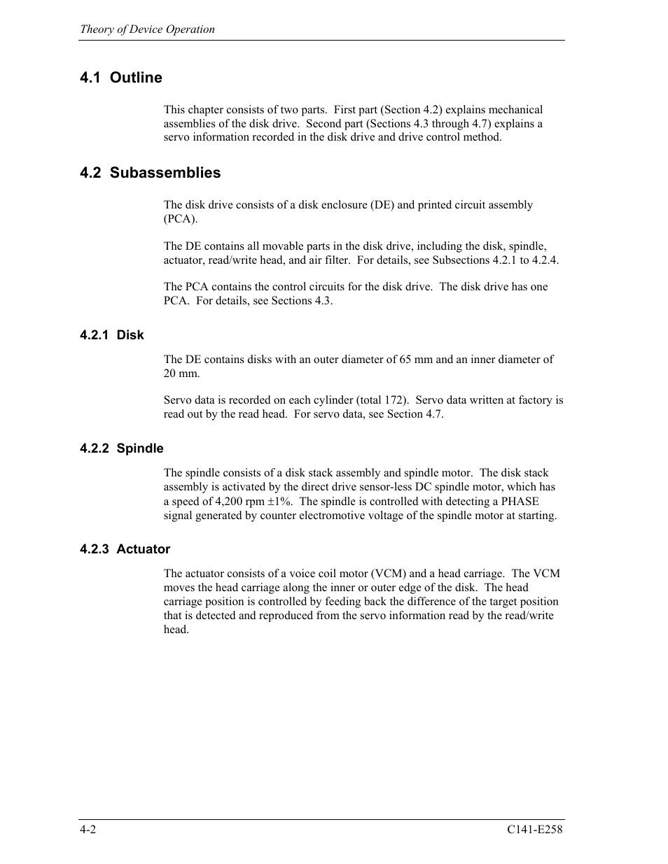1 outline, 2 subassemblies, 1 disk | 2 spindle, 3 actuator | FUJITSU MHW2060AC User Manual | Page 58 / 278