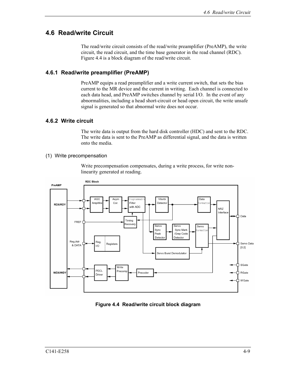 6 read/write circuit, 1 read/write preamplifier (preamp), 2 write circuit | FUJITSU MHW2060AC User Manual | Page 65 / 278