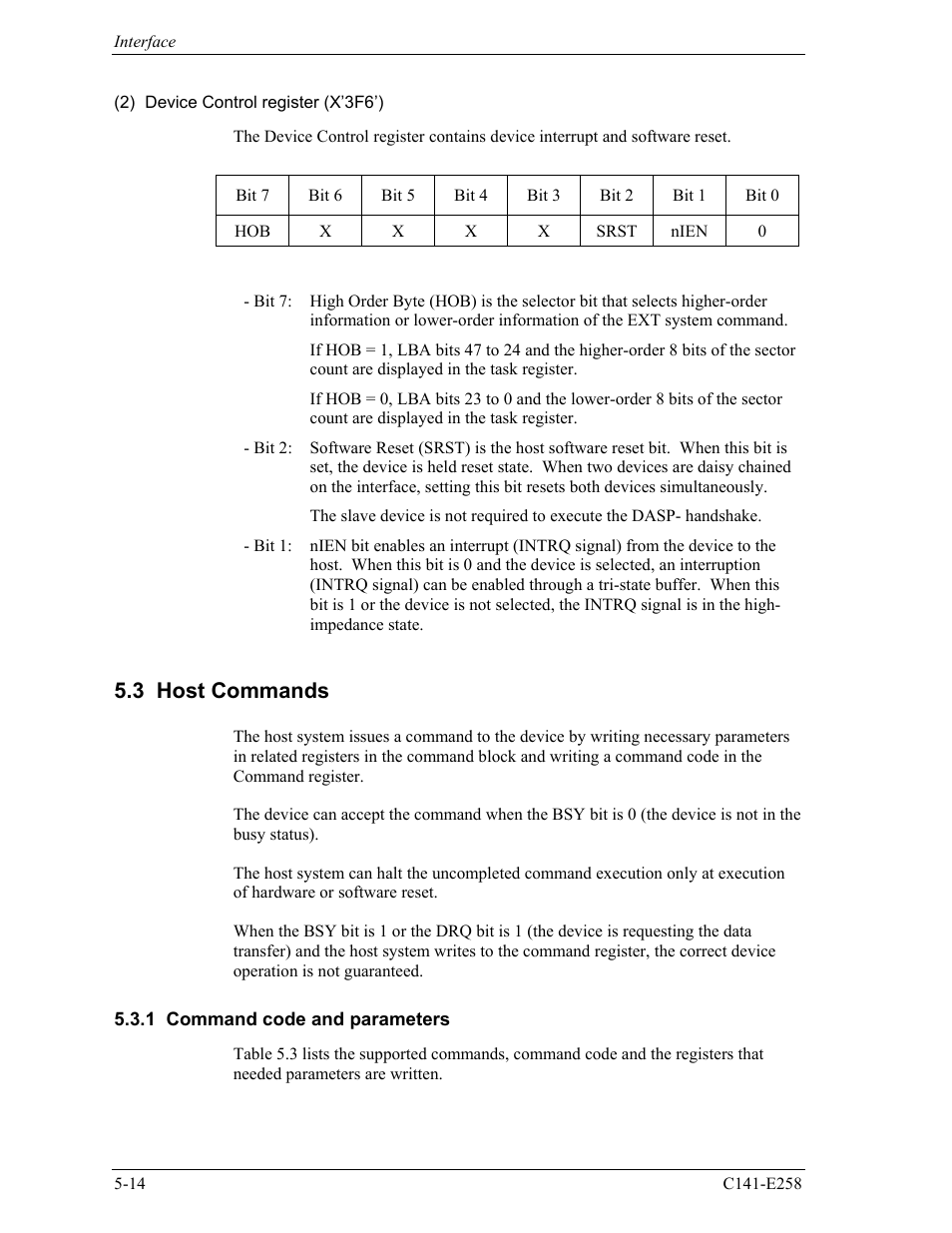 3 host commands, 1 command code and parameters | FUJITSU MHW2060AC User Manual | Page 90 / 278