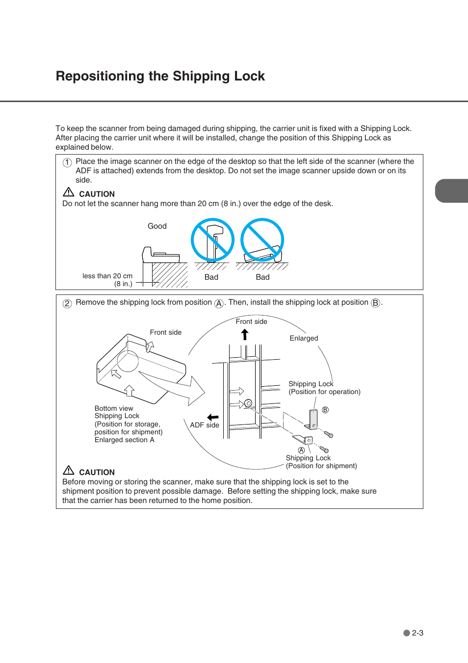 Repositioning the shipping lock, Repositioning the shipping lock -3 | FUJITSU fi-4750L User Manual | Page 28 / 95