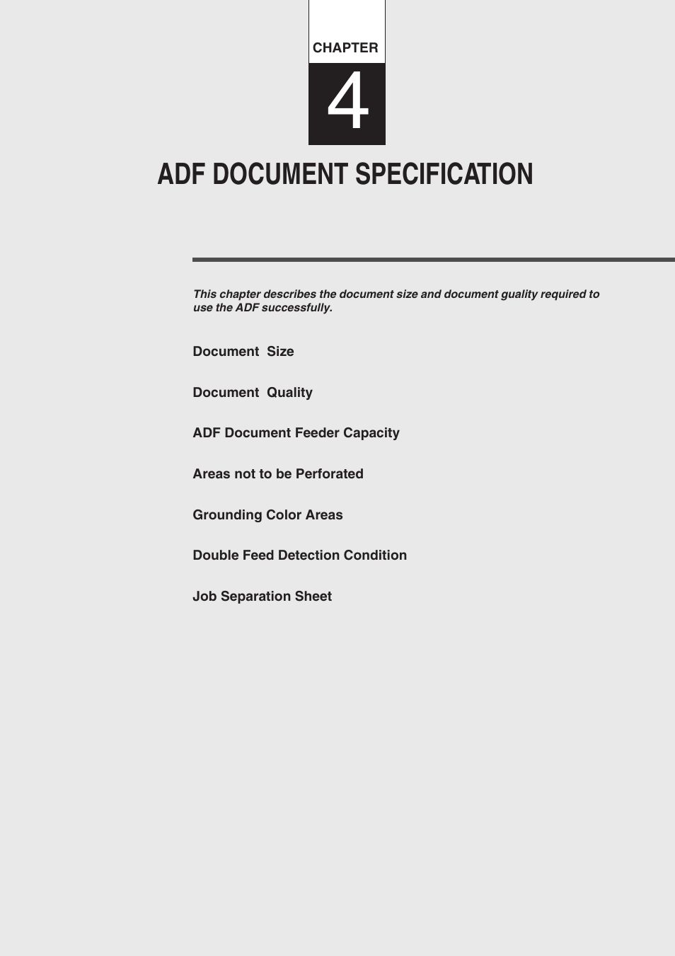 Chapter 4 adf document specification, Document specification, Document | Specification, Adf document specification | FUJITSU fi-4750L User Manual | Page 45 / 95