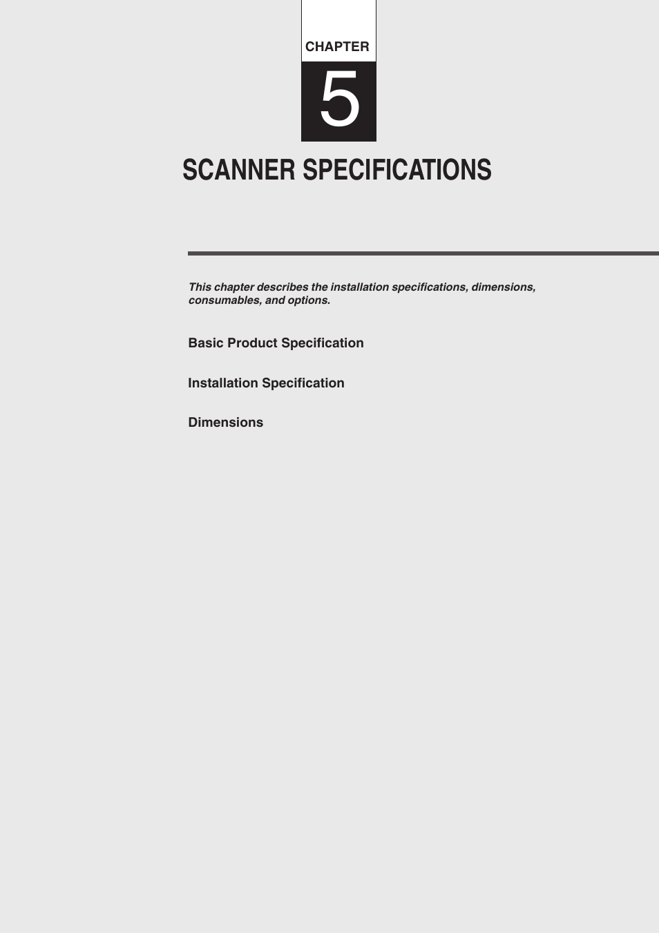 Chapter 5 scanner specifications, Scanner specifications, Scanner | Specifications | FUJITSU fi-4750L User Manual | Page 54 / 95