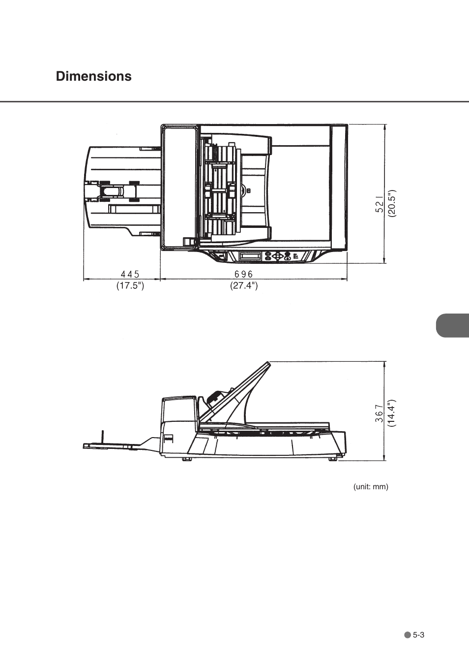 Dimensions, Dimensions -3 | FUJITSU fi-4750L User Manual | Page 57 / 95