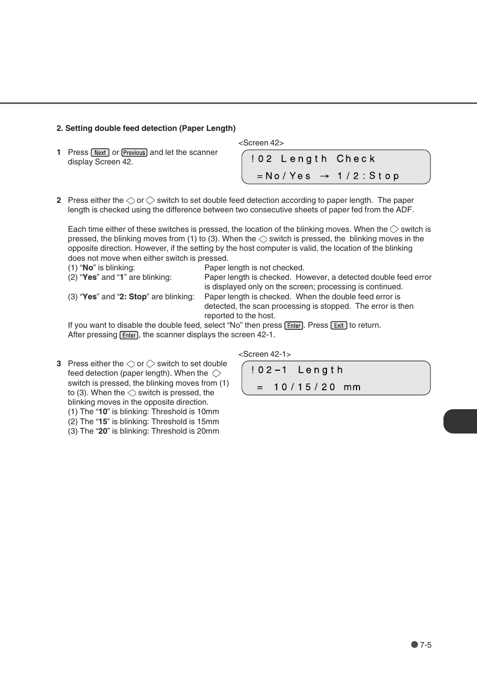 Setting double feed detection (paper length), Length check, No/10/15/20 mm | FUJITSU fi-4750L User Manual | Page 73 / 95