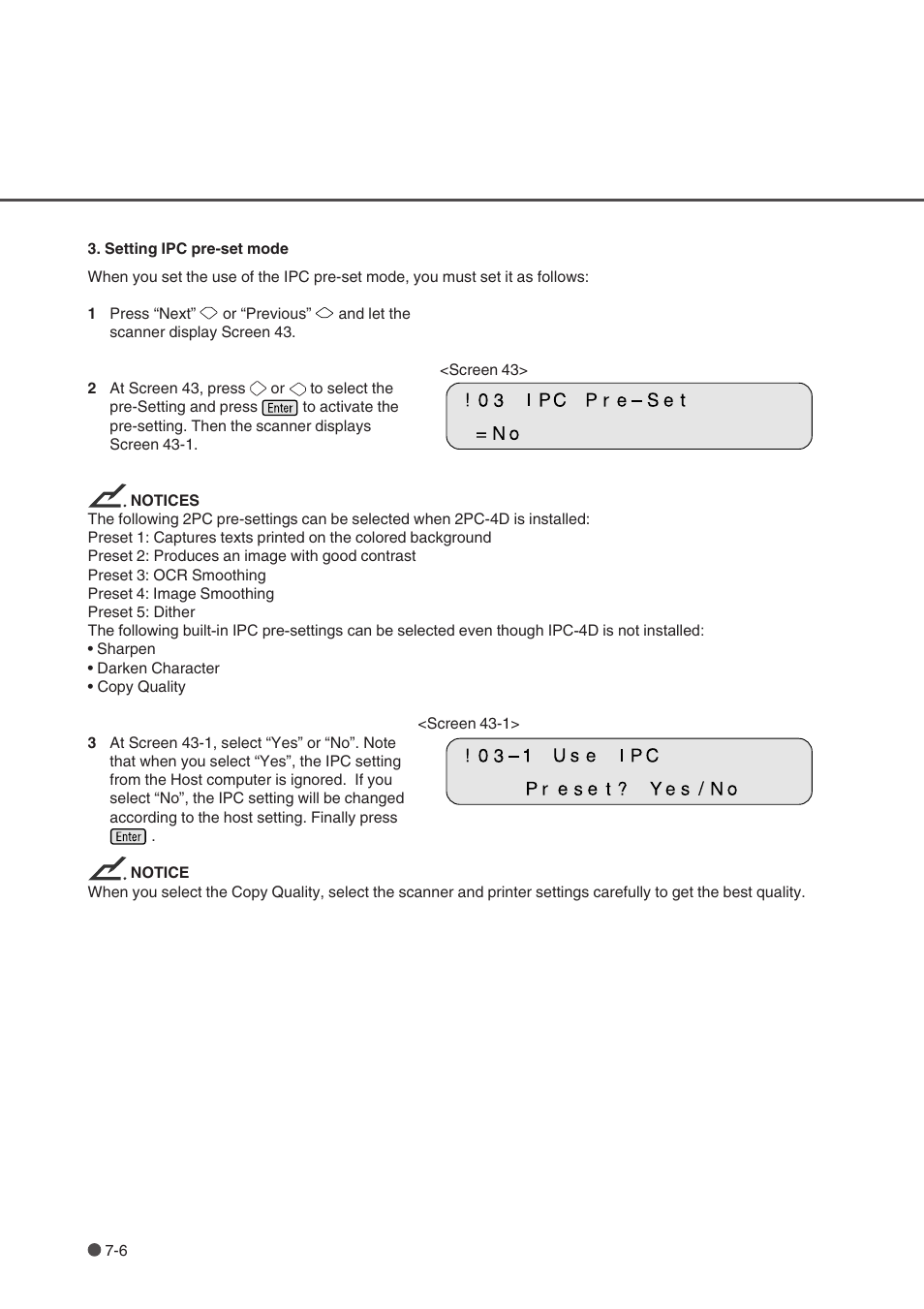 Setting ipc pre-set mode, Ipc pre-setting | FUJITSU fi-4750L User Manual | Page 74 / 95