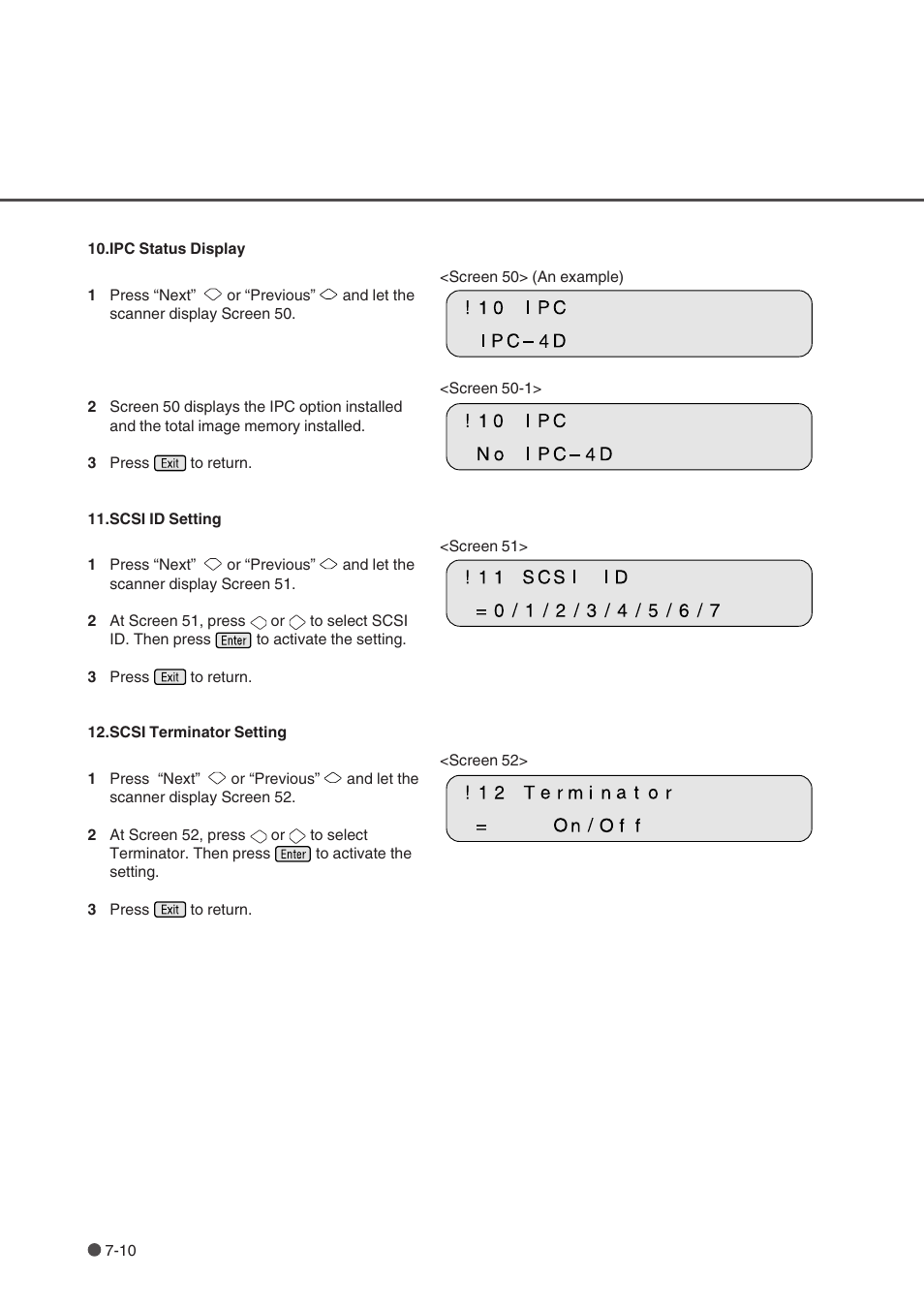 Ipc status display, Scsi id setting, Scsi terminator setting | FUJITSU fi-4750L User Manual | Page 78 / 95