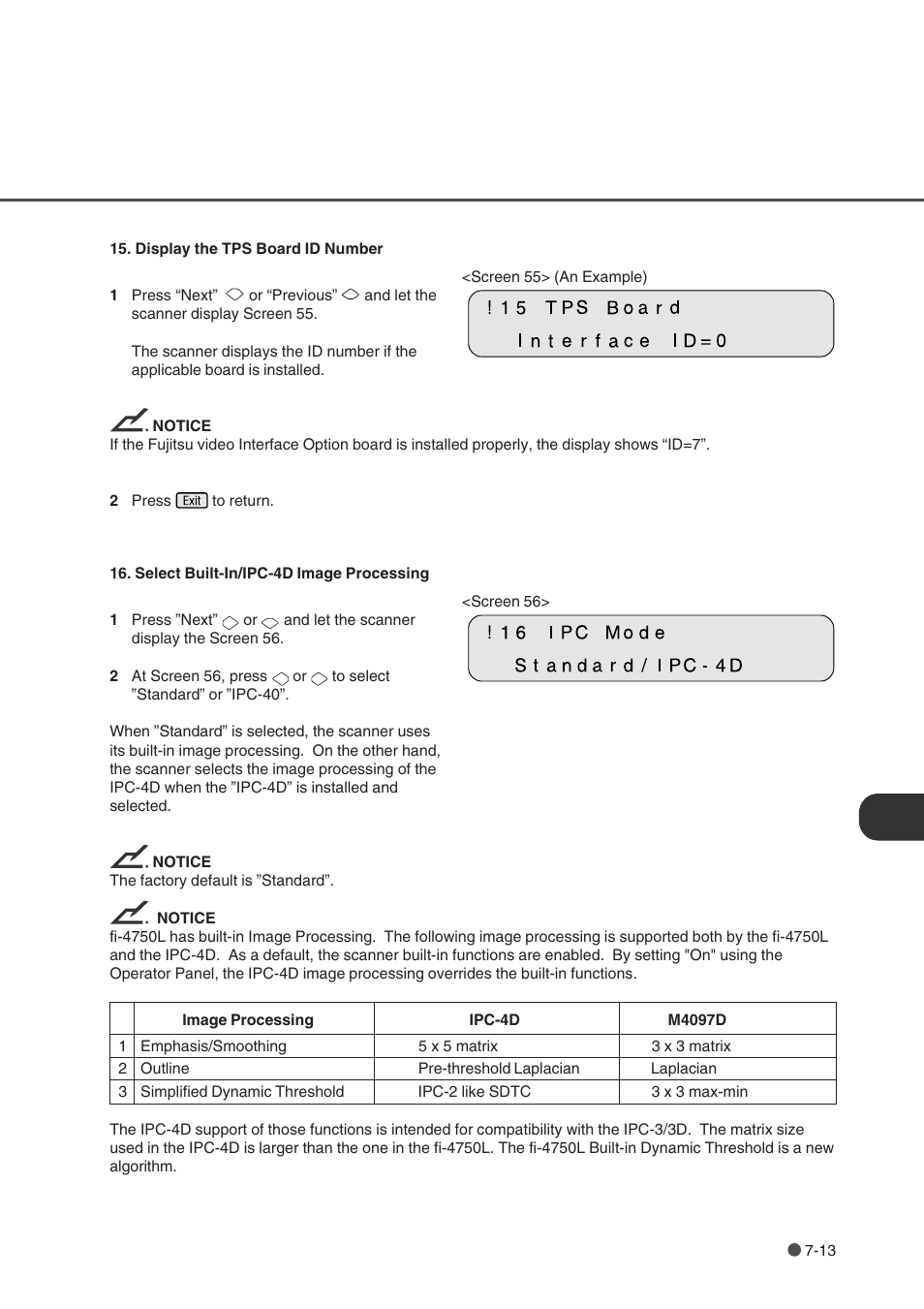 Display the tps board id number, Select built-in/ipc-4d image processing, Display tps board id number | Ipc mode | FUJITSU fi-4750L User Manual | Page 81 / 95