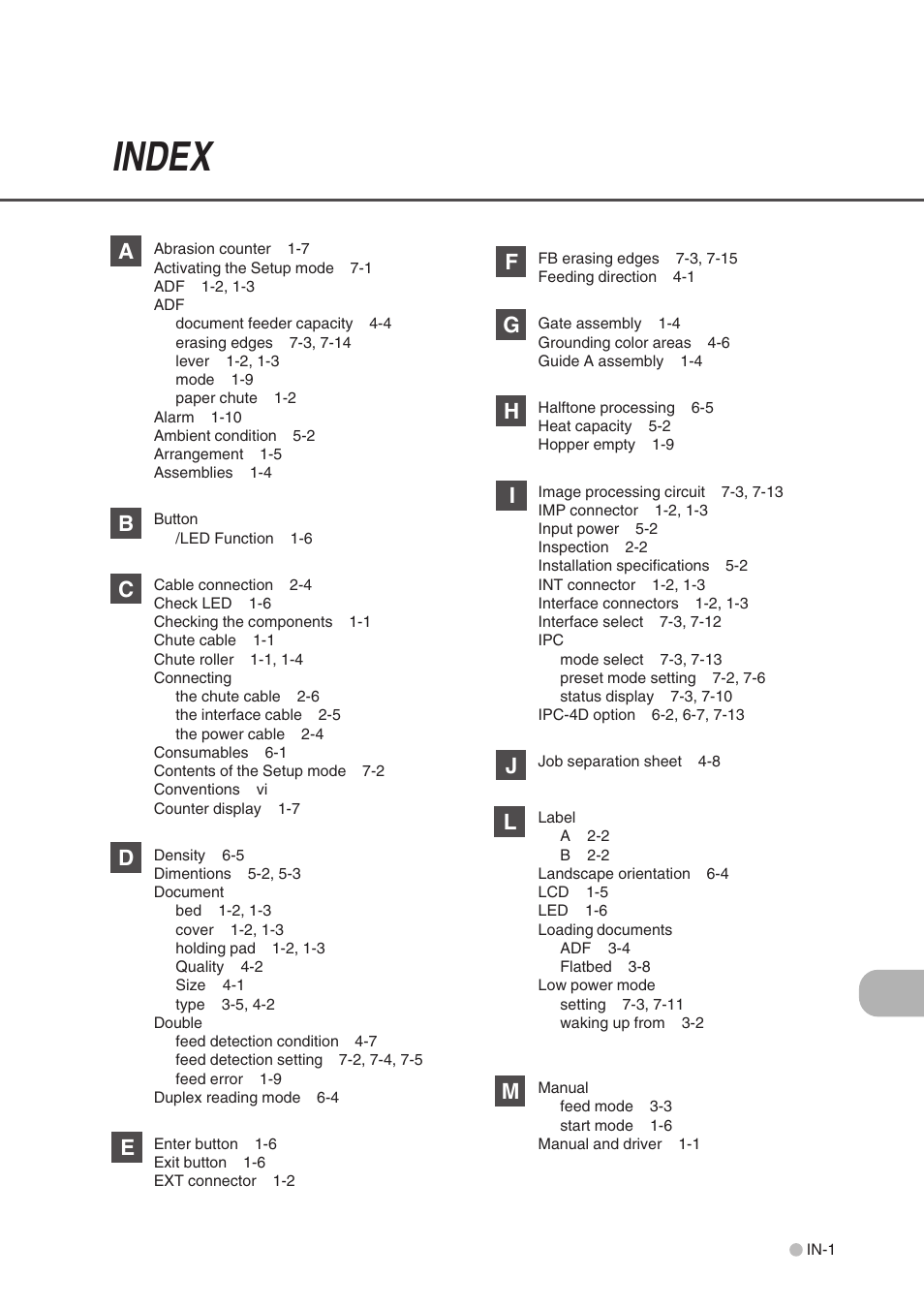 Index, In-1 | FUJITSU fi-4750L User Manual | Page 91 / 95