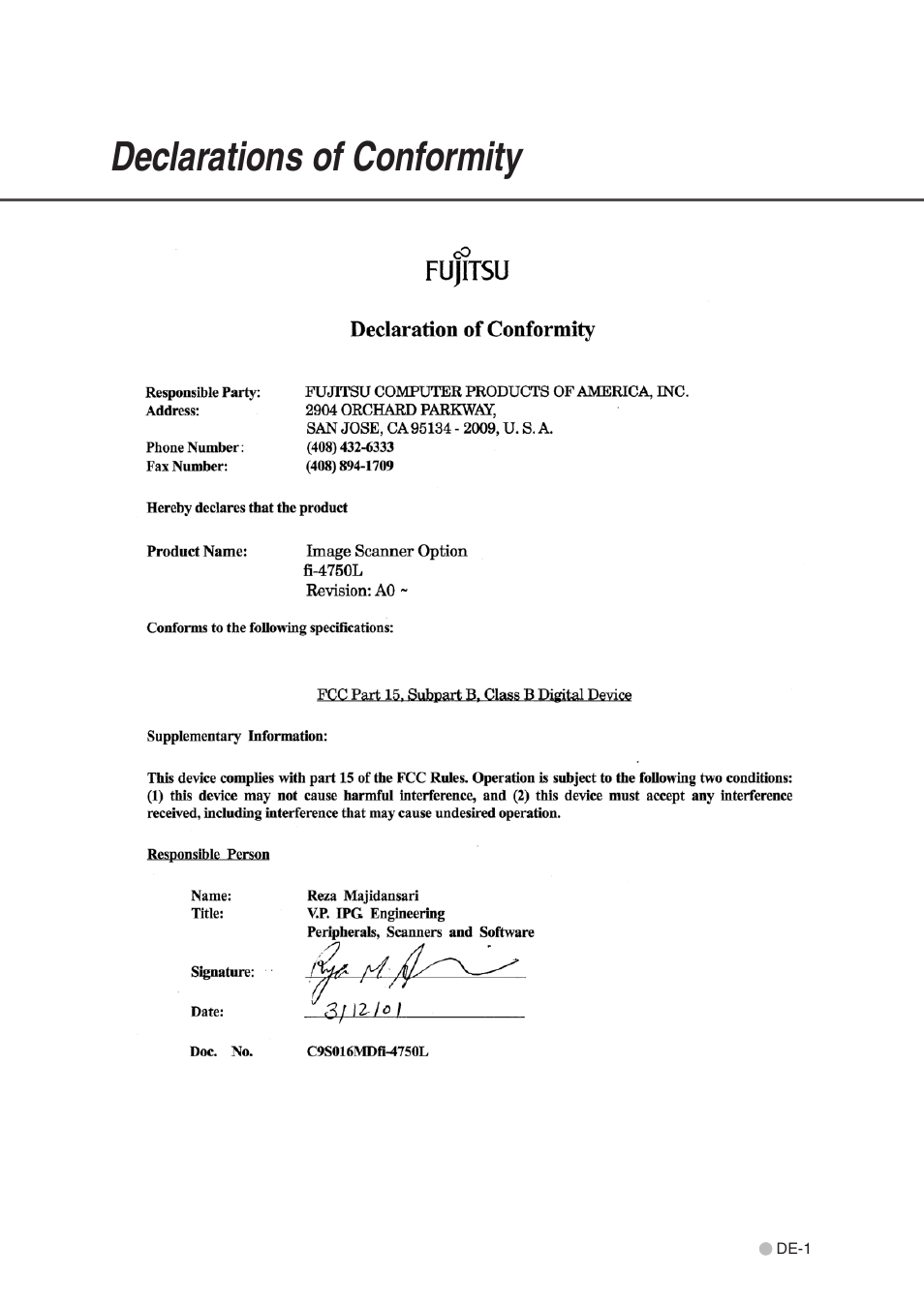 Declarations of conformity | FUJITSU fi-4750L User Manual | Page 93 / 95