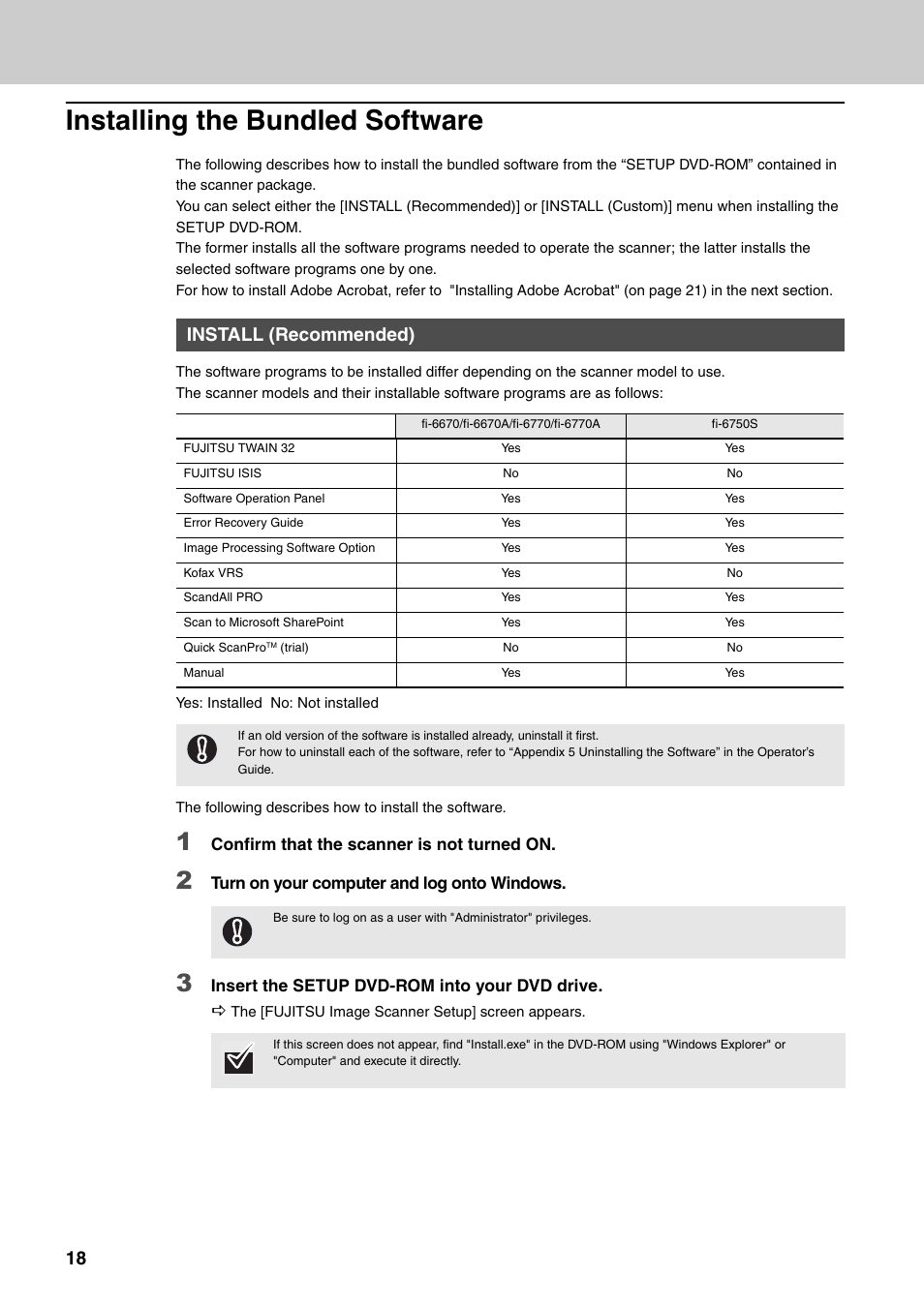 Installing the bundled software, Install (recommended) | FUJITSU Image Scanner fi-6670(A) User Manual | Page 18 / 26