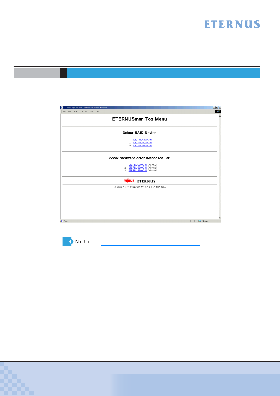 Chapter 4 control interfaces (top menu), Chapter 4, Control interfaces (top menu) | FUJITSU ETERNUSmgr P2X0-0202-01EN User Manual | Page 46 / 64