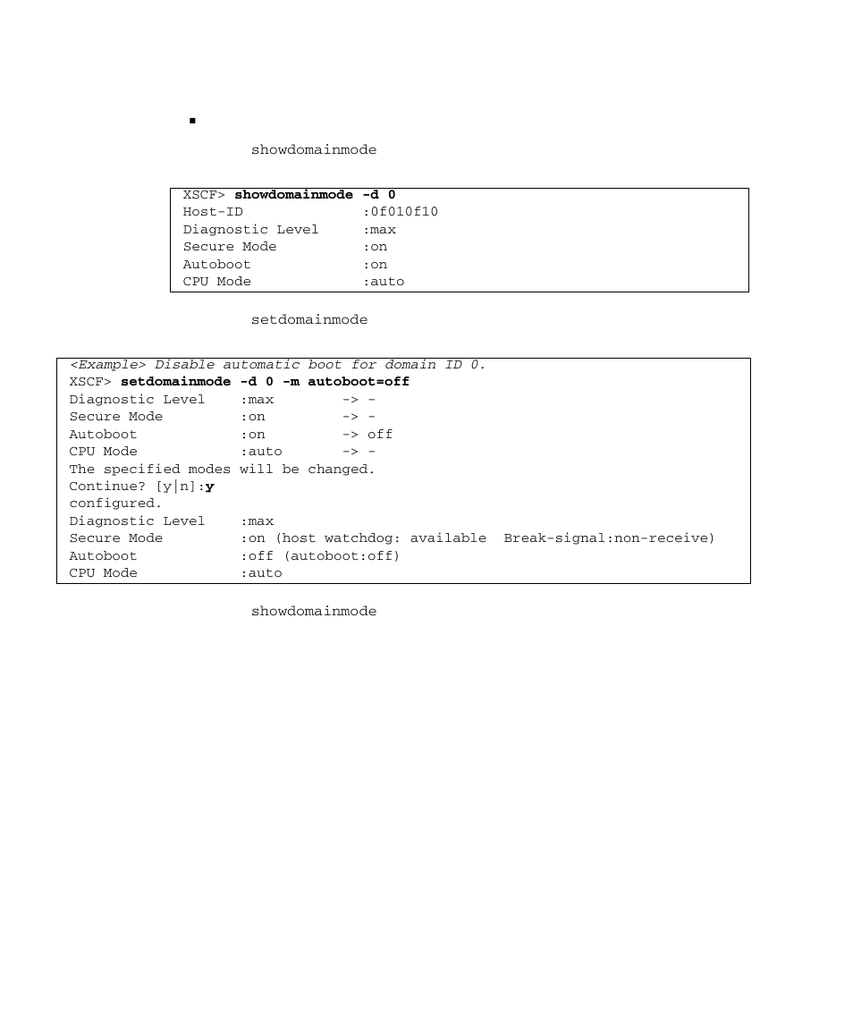 Enabling or disabling the automatic boot function | FUJITSU SPARC M4000 User Manual | Page 180 / 376