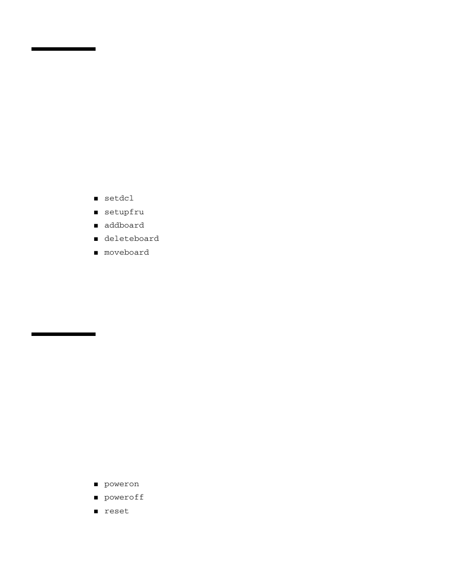 3 adding or removing domains, 4 server and domain power operations, Adding or removing domains 4–8 | Server and domain power operations 4–8, Commands used to setup or display information, Commands used for the operations or status display | FUJITSU SPARC M4000 User Manual | Page 216 / 376