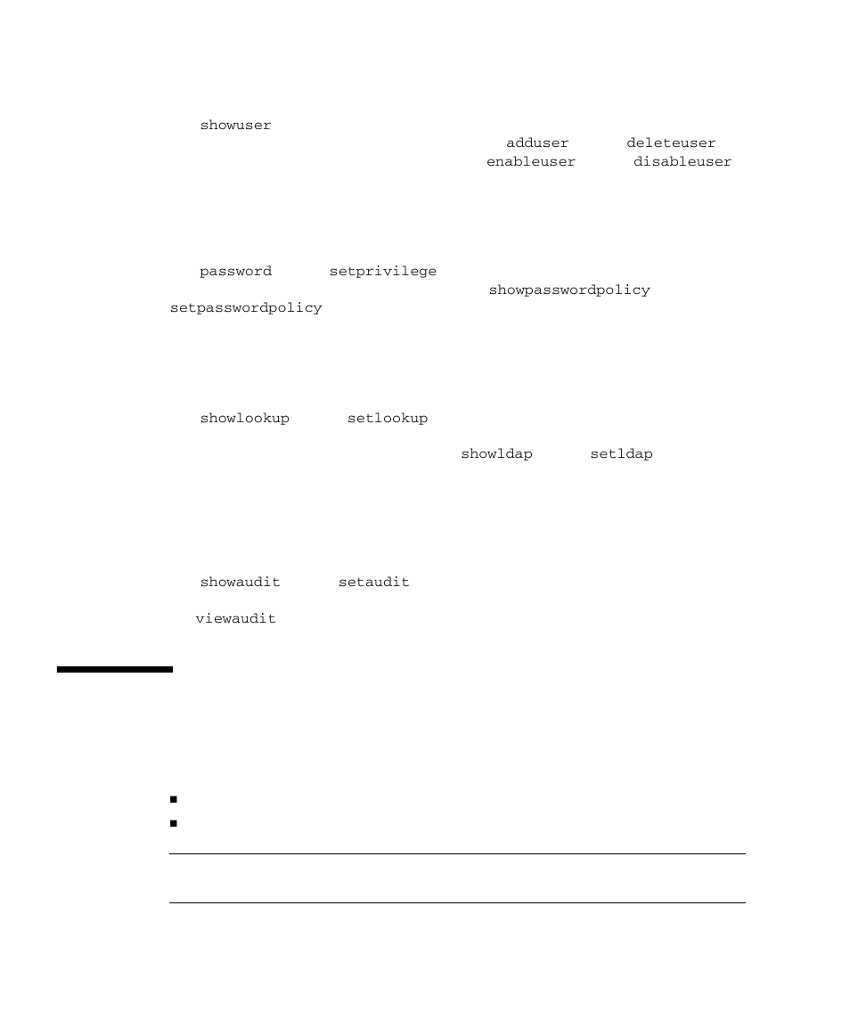 8 use the xscf other commands, Use the xscf other commands 5–16, Showlookup / setlookup / showldap / setldap | Showaudit / setaudit / viewaudit | FUJITSU SPARC M4000 User Manual | Page 252 / 376