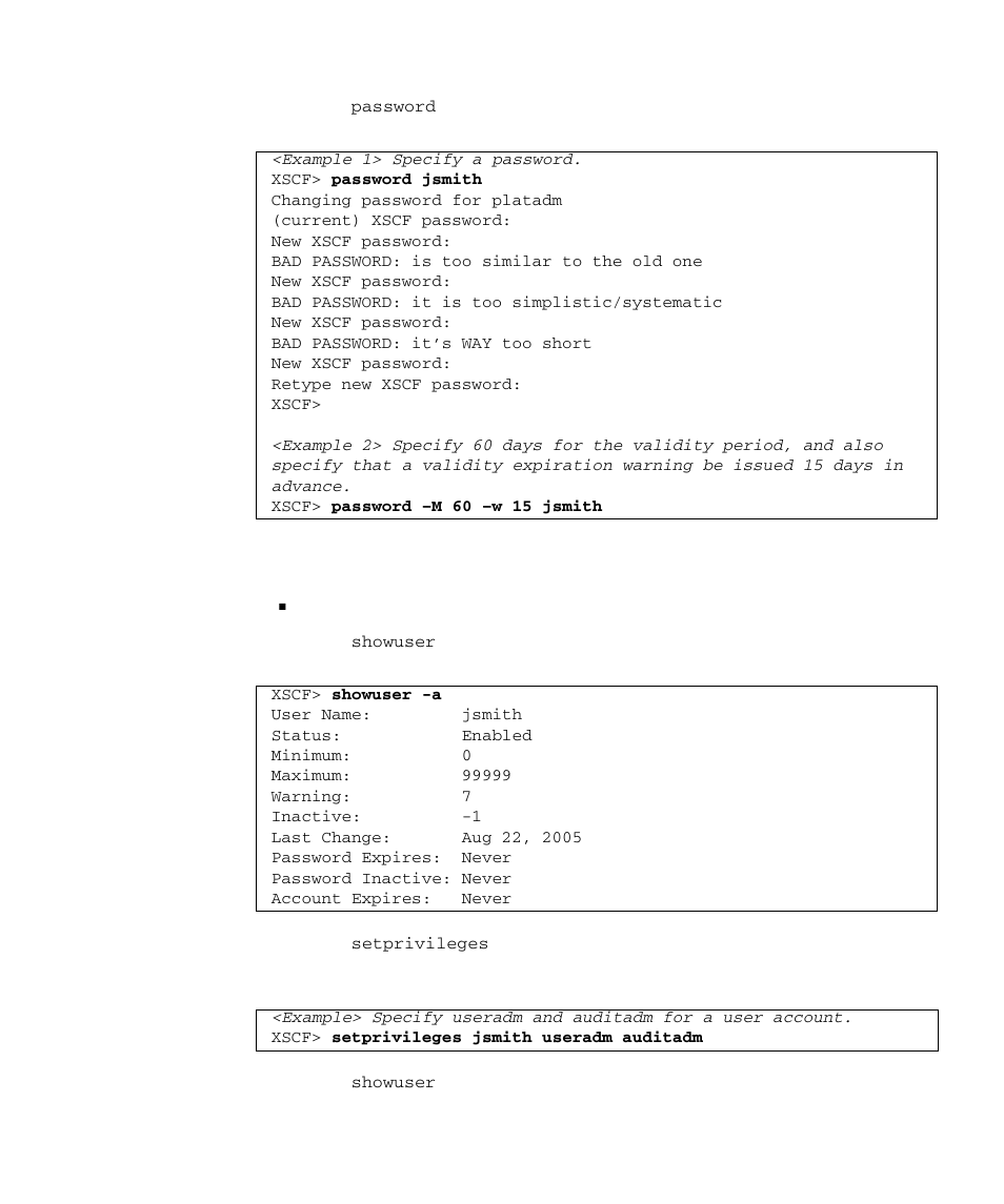 Specifying a user privilege | FUJITSU SPARC M4000 User Manual | Page 89 / 376