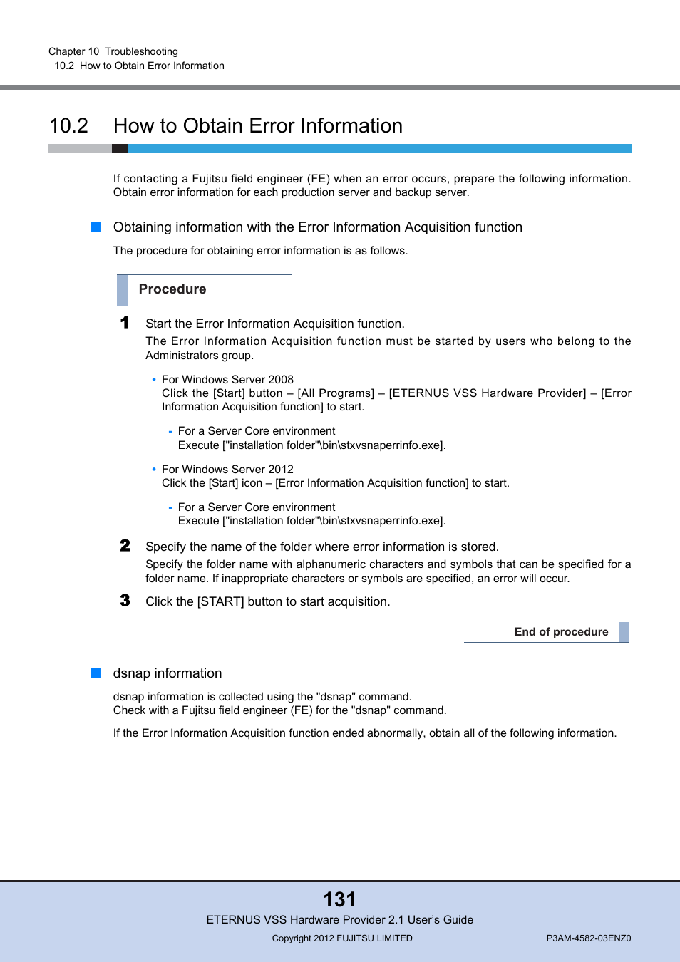 2 how to obtain error information, How to obtain error information, Refer to | S, refer to, 2 how to obtain error | FUJITSU VSS Hardware Provider 2.1 User Manual | Page 131 / 134