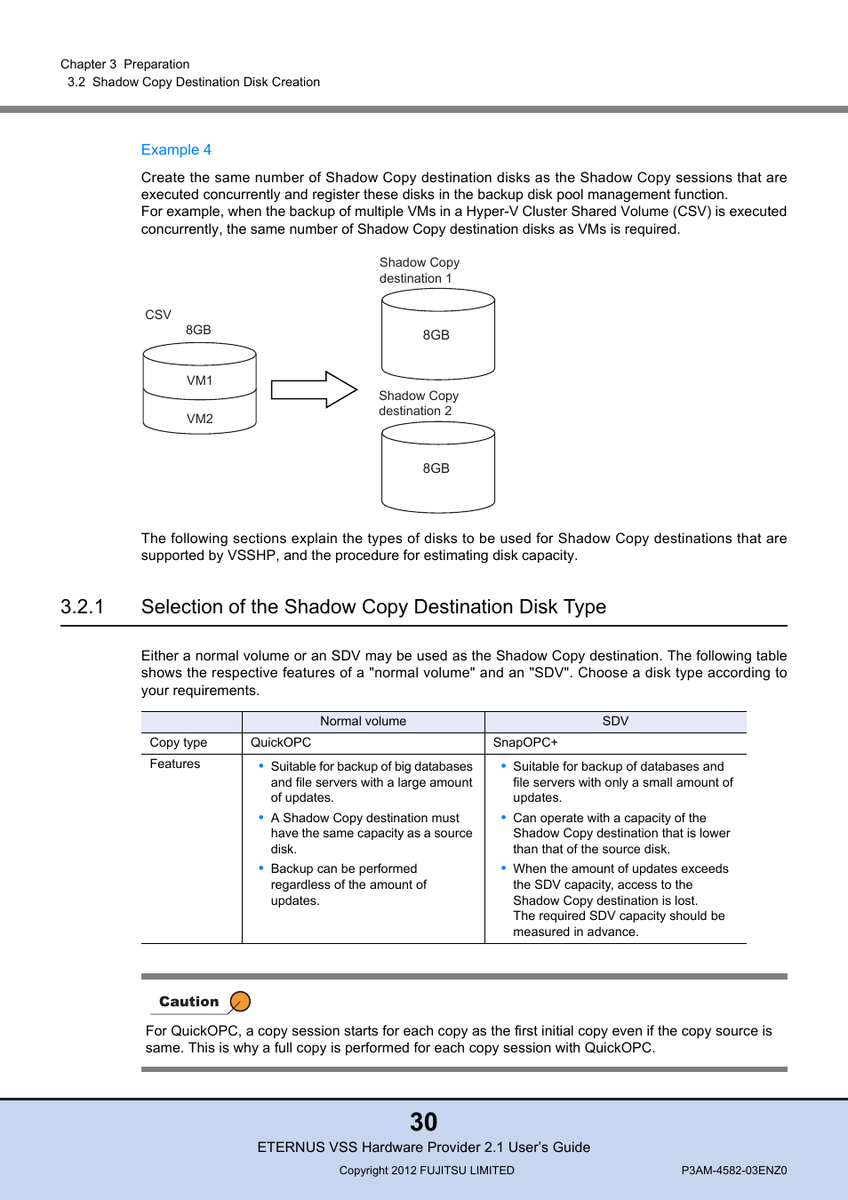 Selection of the shadow copy destination disk type | FUJITSU VSS Hardware Provider 2.1 User Manual | Page 30 / 134