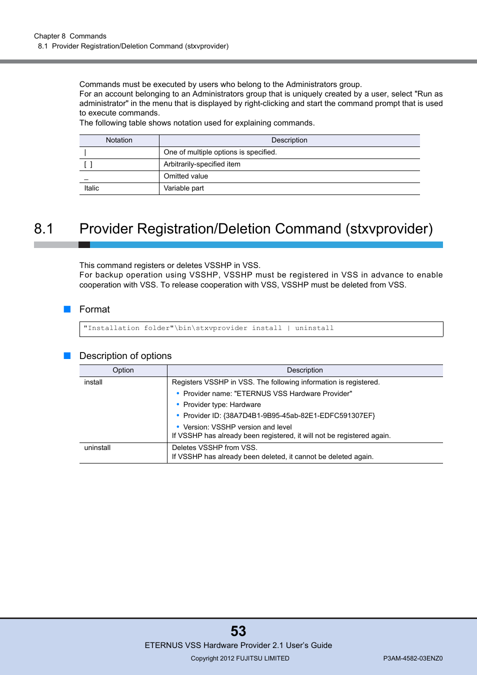 FUJITSU VSS Hardware Provider 2.1 User Manual | Page 53 / 134