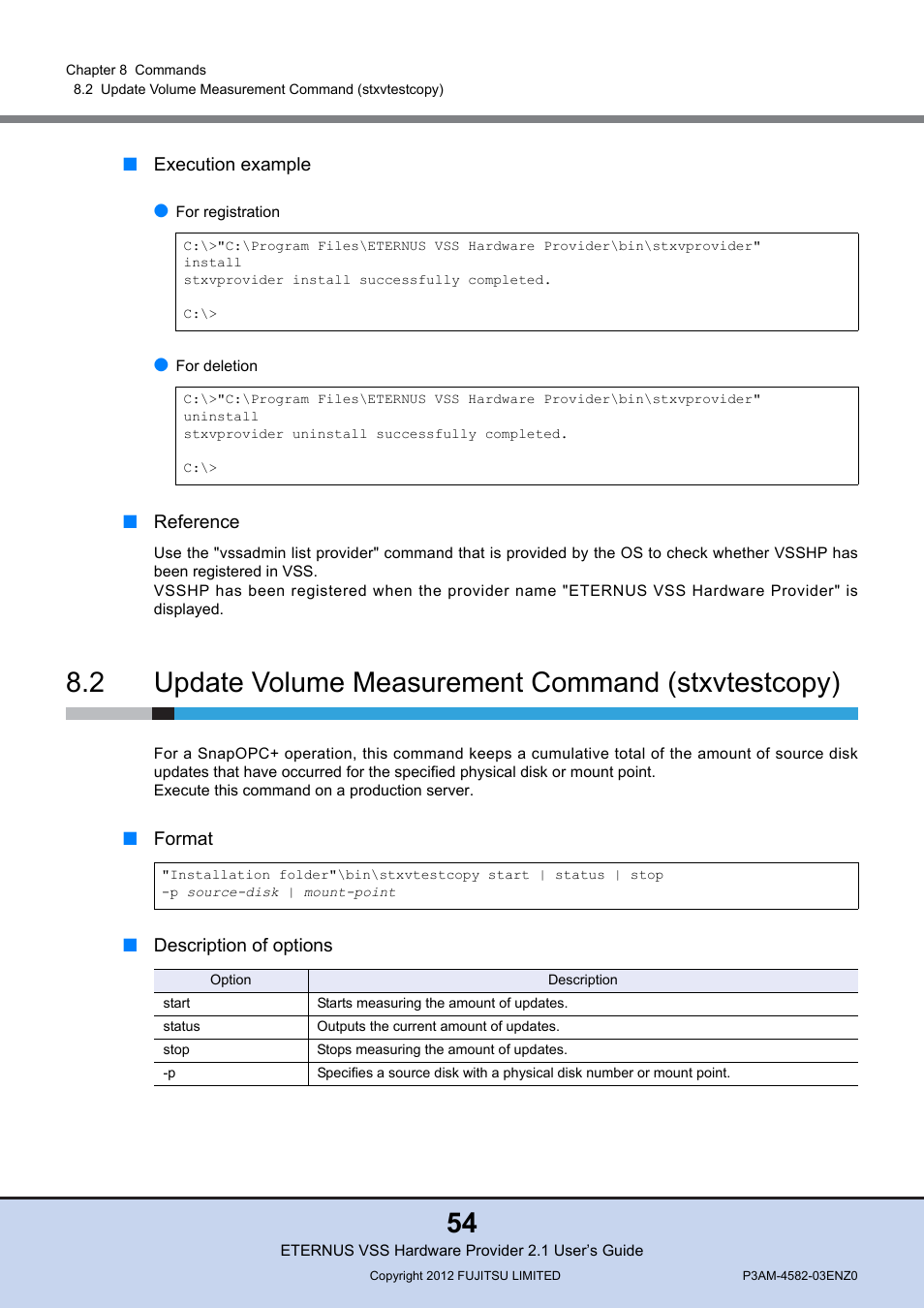 2 update volume measurement command (stxvtestcopy), Update volume measurement command (stxvtestcopy) | FUJITSU VSS Hardware Provider 2.1 User Manual | Page 54 / 134