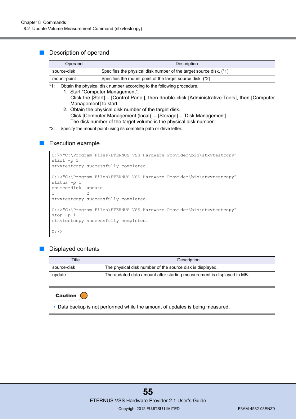 Description of operand, Execution example ■ displayed contents | FUJITSU VSS Hardware Provider 2.1 User Manual | Page 55 / 134