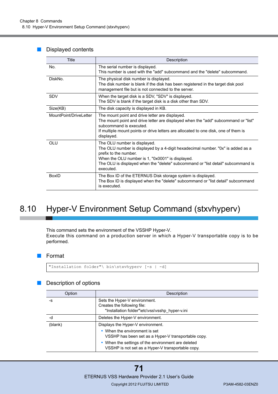 10 hyper-v environment setup command (stxvhyperv), Hyper-v environment setup command (stxvhyperv), Ils, refer to | FUJITSU VSS Hardware Provider 2.1 User Manual | Page 71 / 134