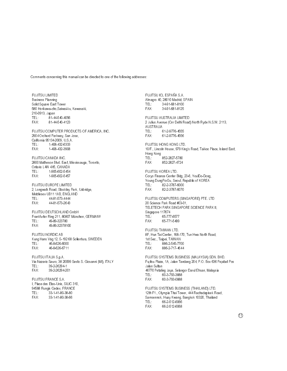 Addresses | FUJITSU MAF3364FC User Manual | Page 59 / 61