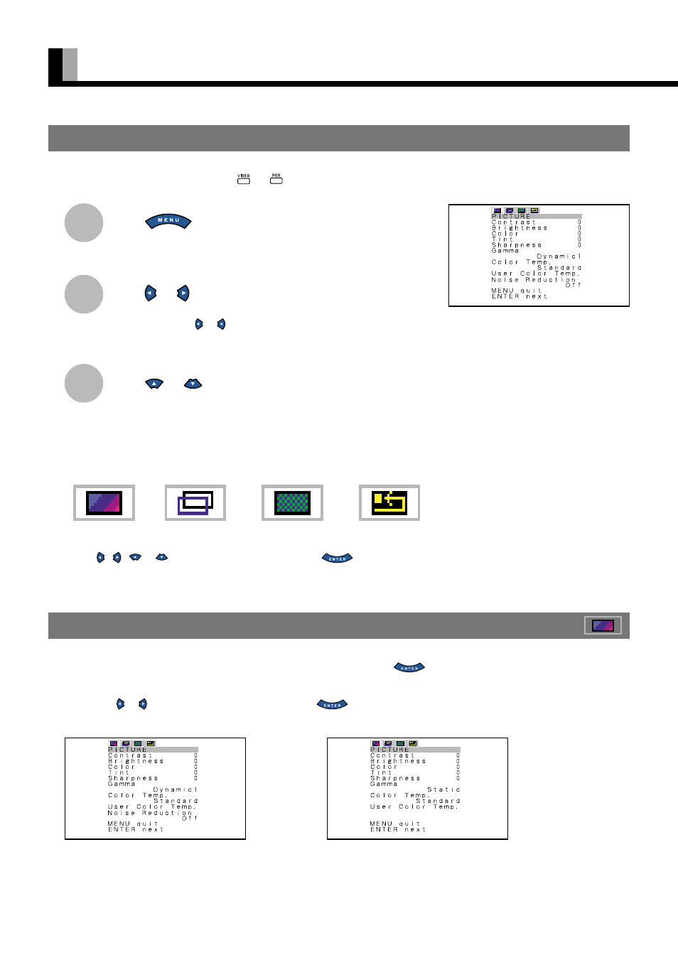 How to use menus, E-18 selecting options in a menu, Using the picture menu | FUJITSU PLASMAVISION PDS5002W User Manual | Page 20 / 42