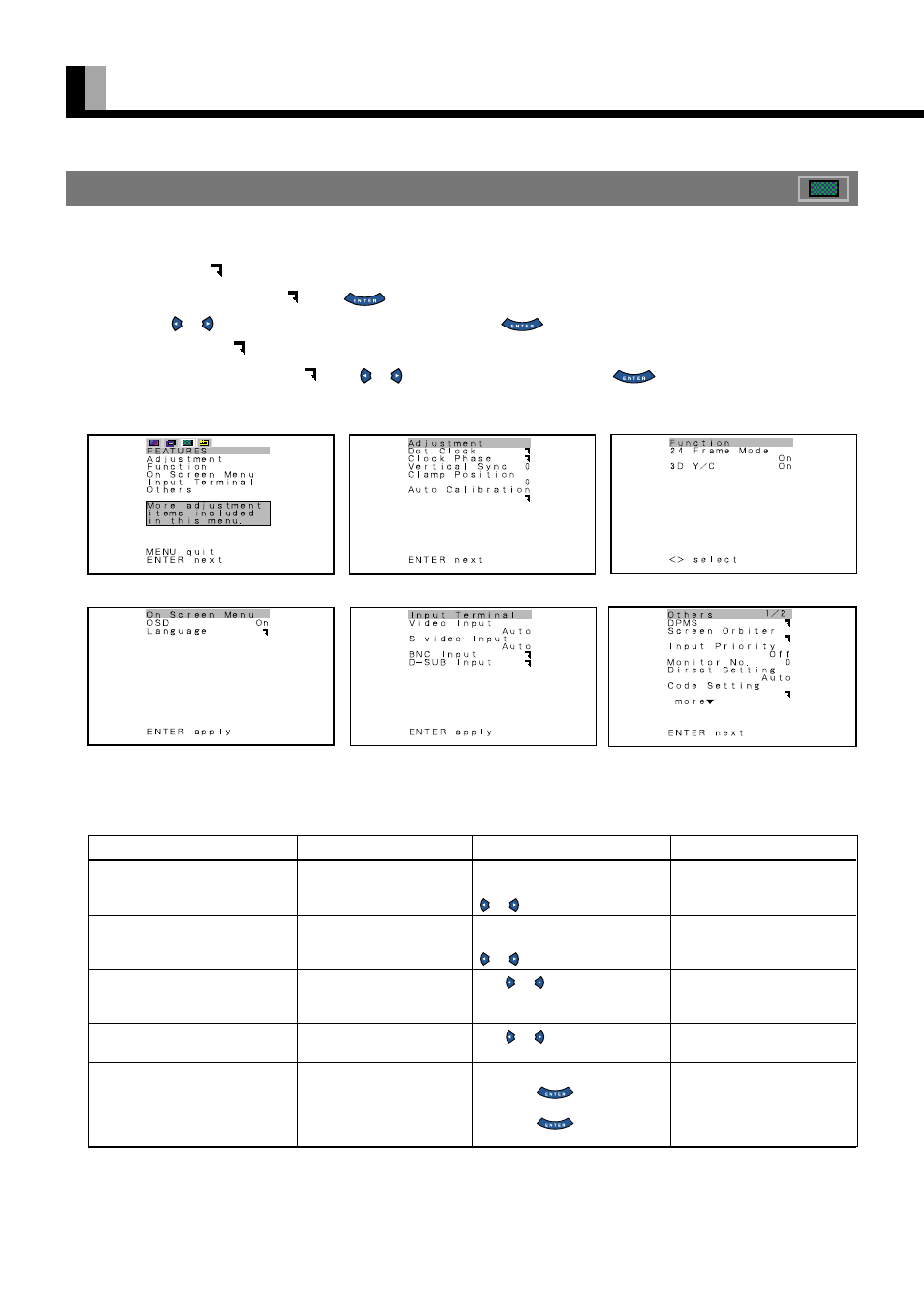 How to use menus (continued), E-20 using the features menus | FUJITSU PLASMAVISION PDS5002W User Manual | Page 22 / 42