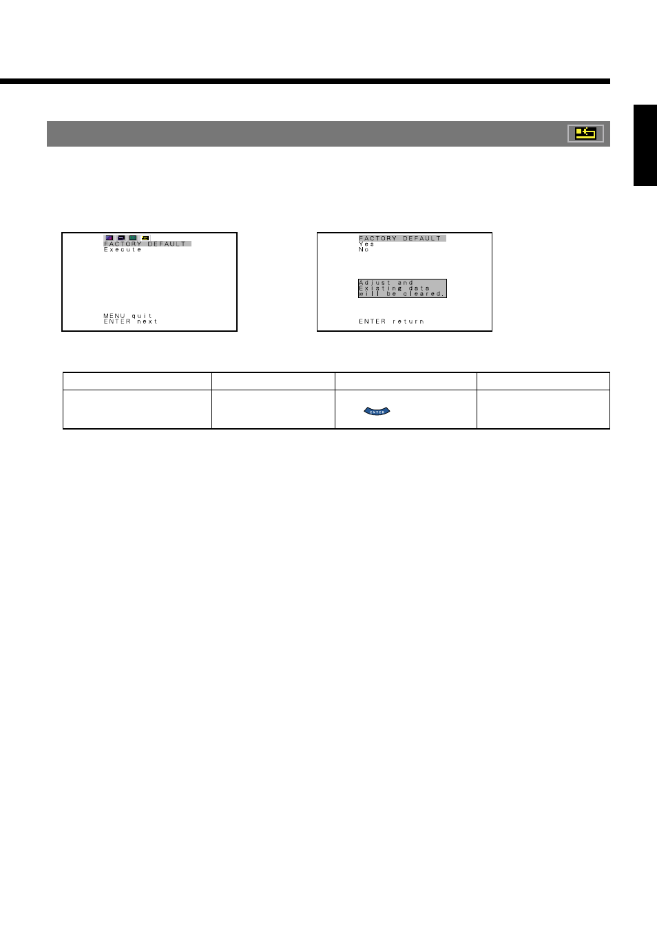 E-23, Using the factory default menu | FUJITSU PLASMAVISION PDS5002W User Manual | Page 25 / 42