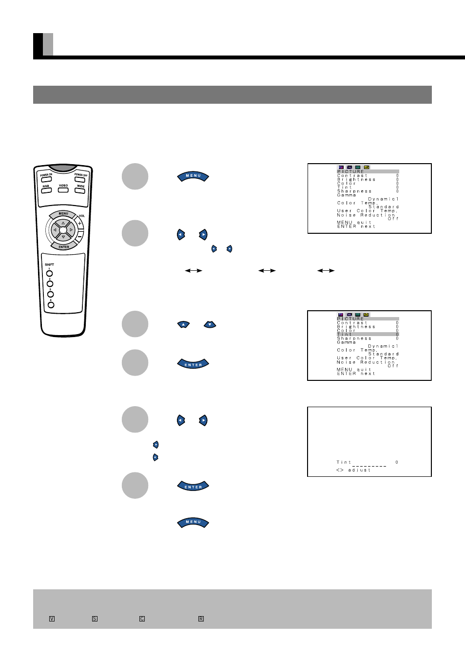 Adjustments, Adjusting pictures (picture menu) | FUJITSU PLASMAVISION PDS5002W User Manual | Page 26 / 42
