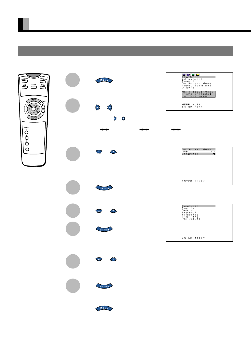 Other adjustments (features menu) | FUJITSU PLASMAVISION PDS5002W User Manual | Page 30 / 42