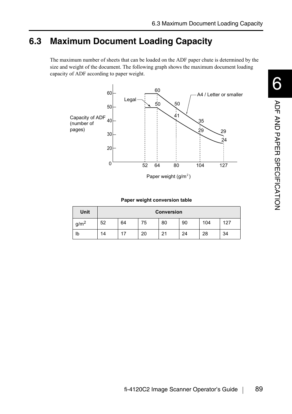 3 maximum document loading capacity, 89 adf and paper specificati o n | FUJITSU fi-4120C2 User Manual | Page 105 / 130