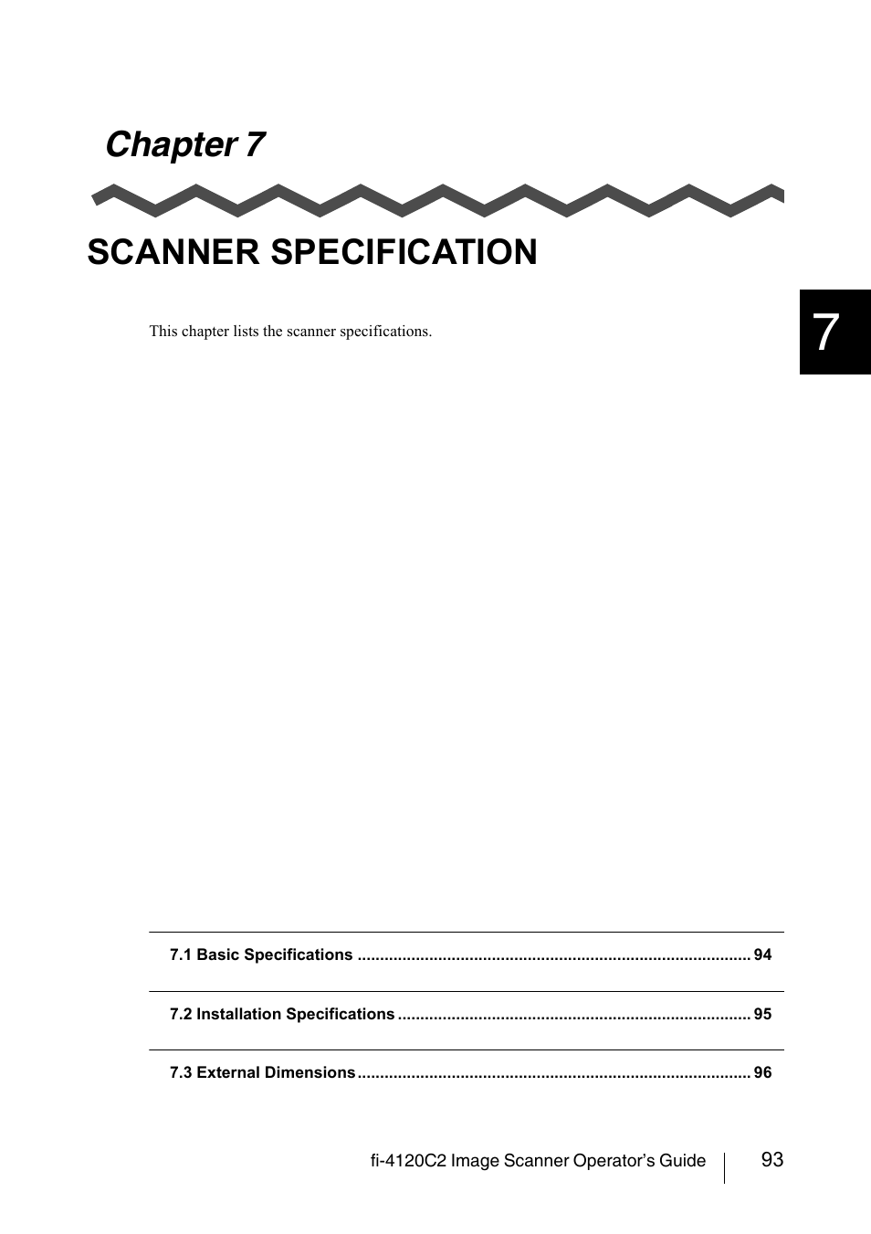 Chapter 7 scanner specification | FUJITSU fi-4120C2 User Manual | Page 109 / 130